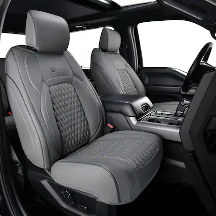 Front. VEGA AUTOMOTIVE - Ford F150 Seat Covers Full Set Car Waterproof Faux Leather Coverage Protector Pickup Truck Cushion Cover Fit - Waterproof-black 4 Sets.