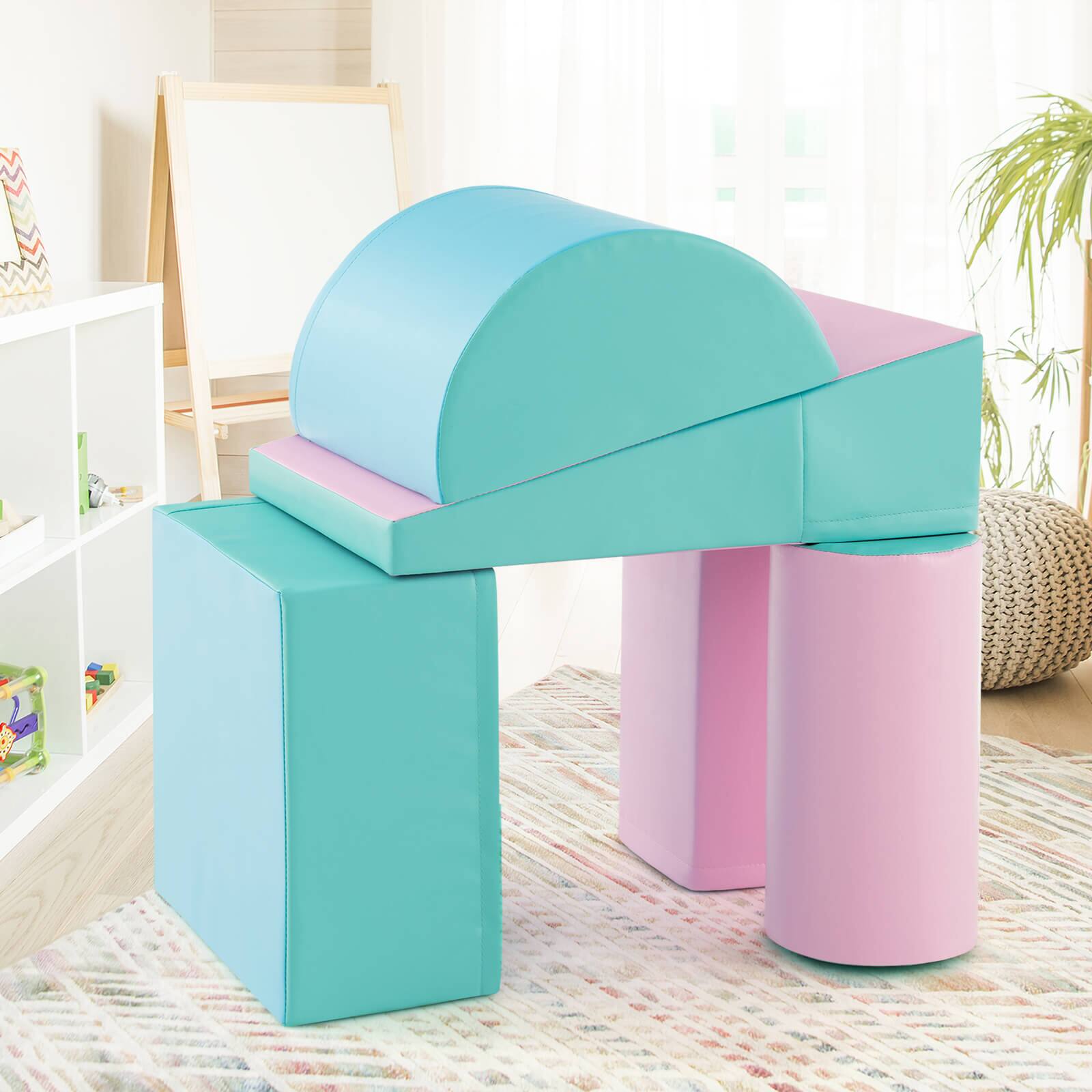 Alt View 1. Costway - Costway 5 PCS Kids Climb & Crawl Activity Playset Soft Foam Block Toddler Play Structure - Green.