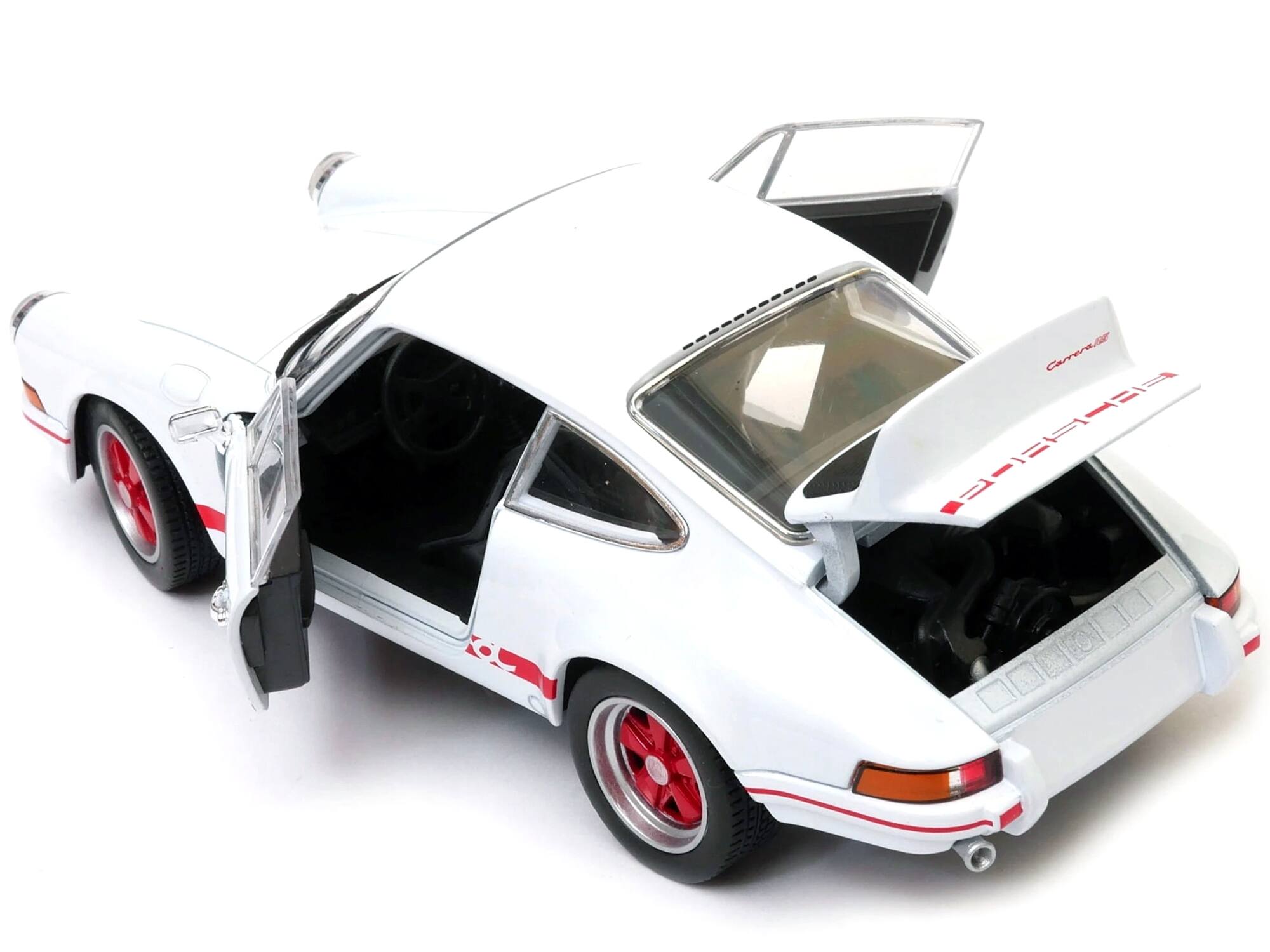 Left. Welly - Porsche 911 Carrera RS 2.7 White with Red Stripes "NEX Models" 1/24 Diecast Model Car by Welly - White with Red.