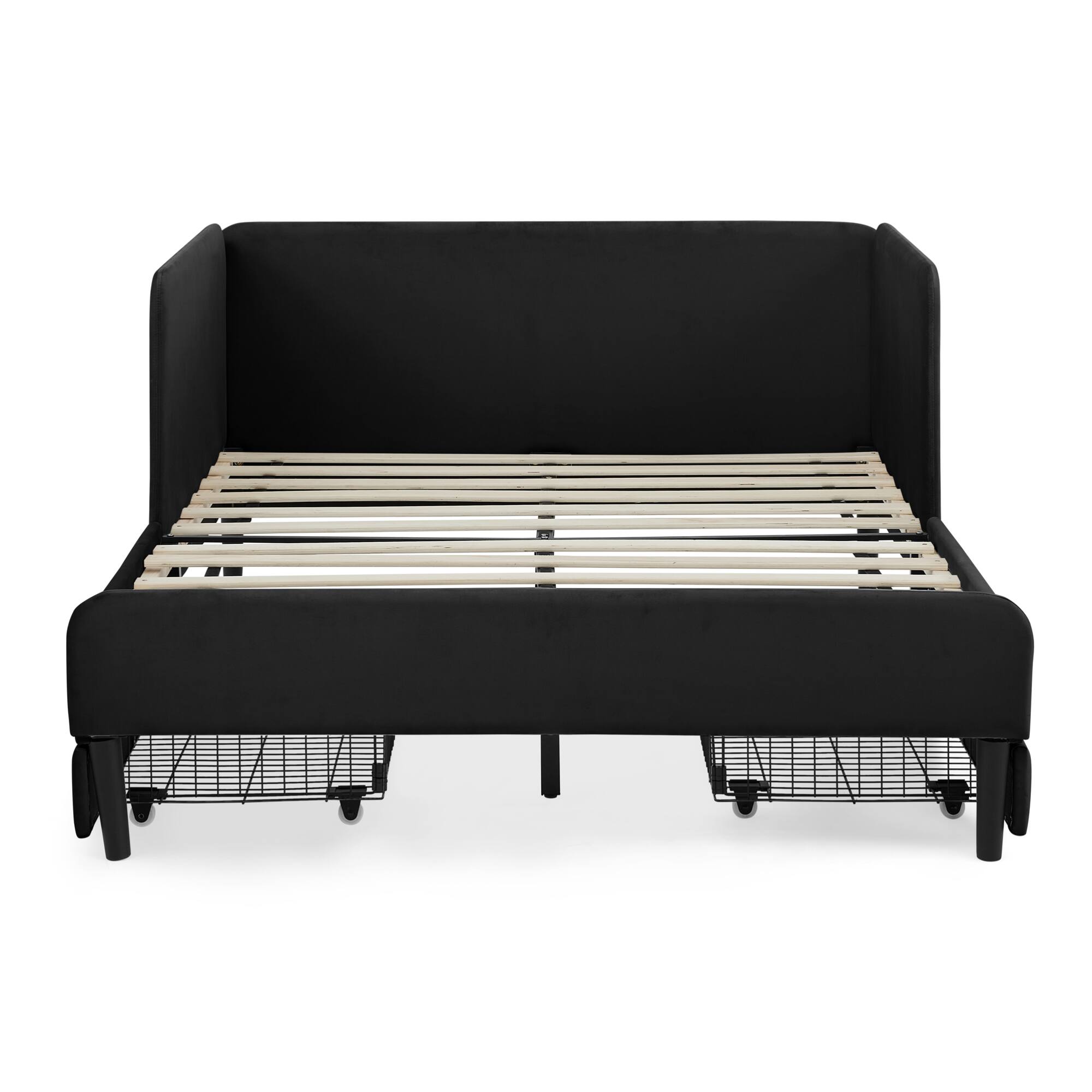 Alt View 5. GOODSILO - Full Size Upholstered Platform Bed Frame with Storage Drawers and Adjustable Sofa Functionality - Black.
