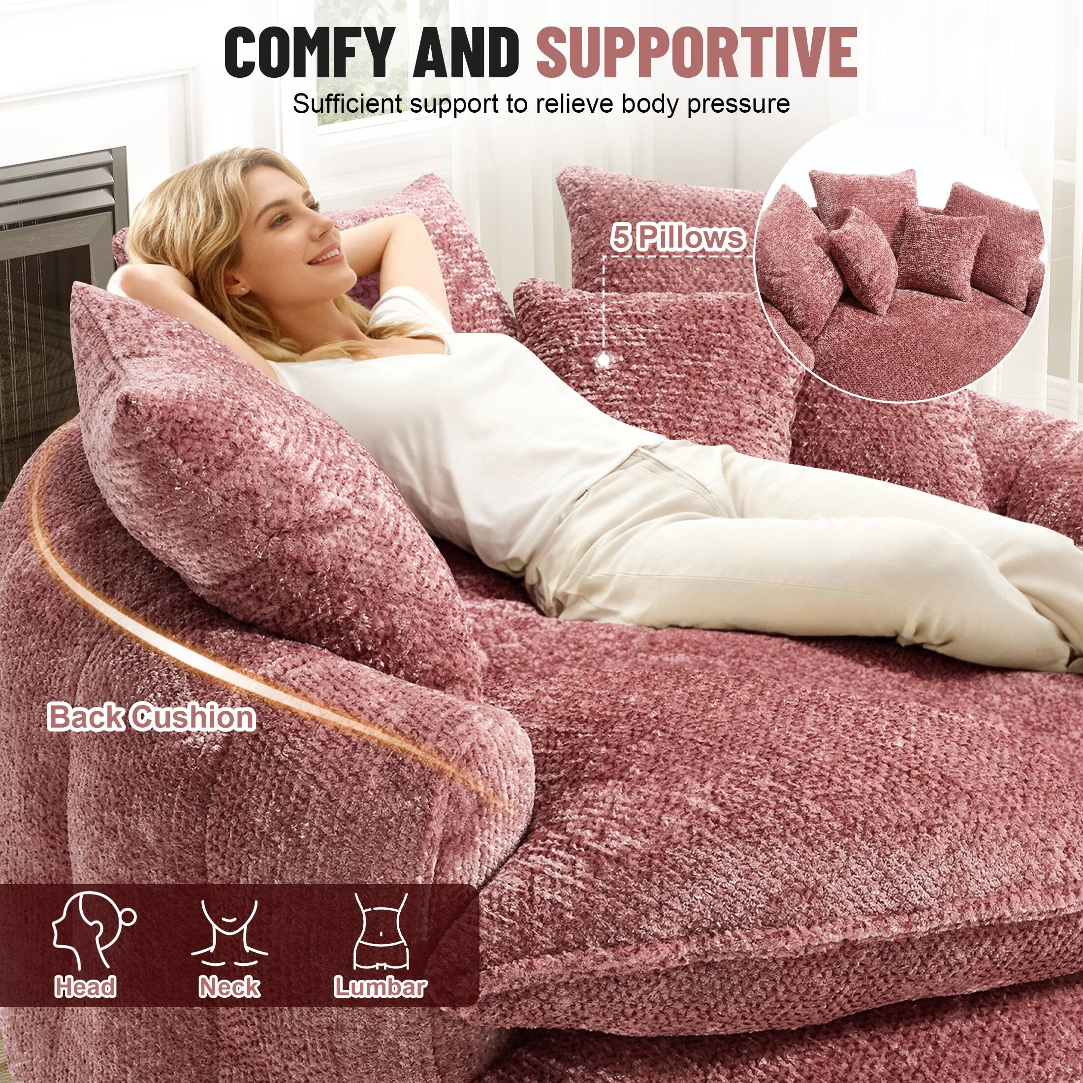 COMFY AND SUPPORTIVE  
Sufficient support to relieve body pressure  

5 Pillows  
Back Cushion  

Head  
Neck  
Lumbar