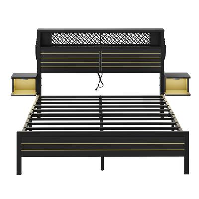 queenbee Bestier Queen Gaming Bed Frame Golden Stripe Headboard LED