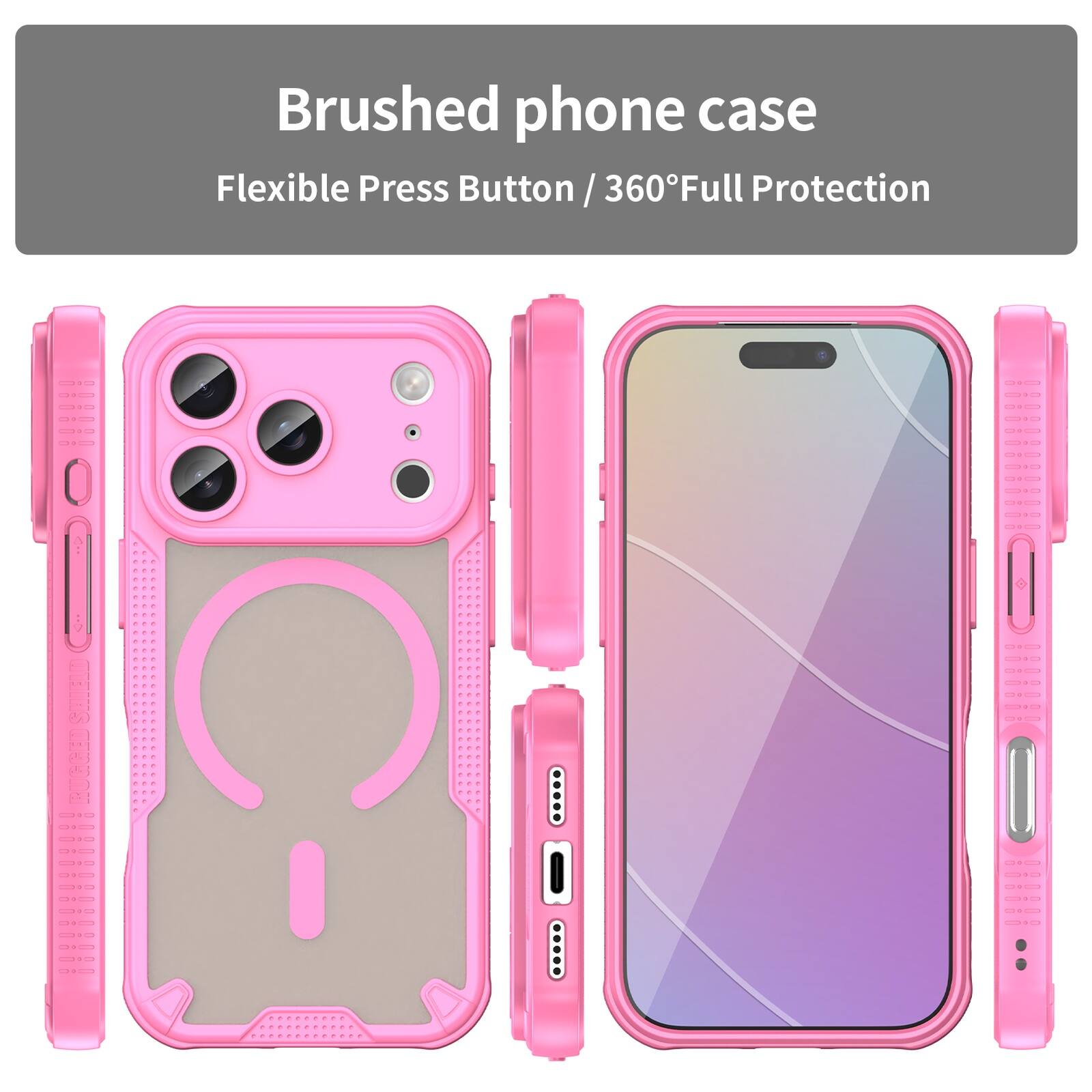 Brushed phone case  
Flexible Press Button / 360° Full Protection