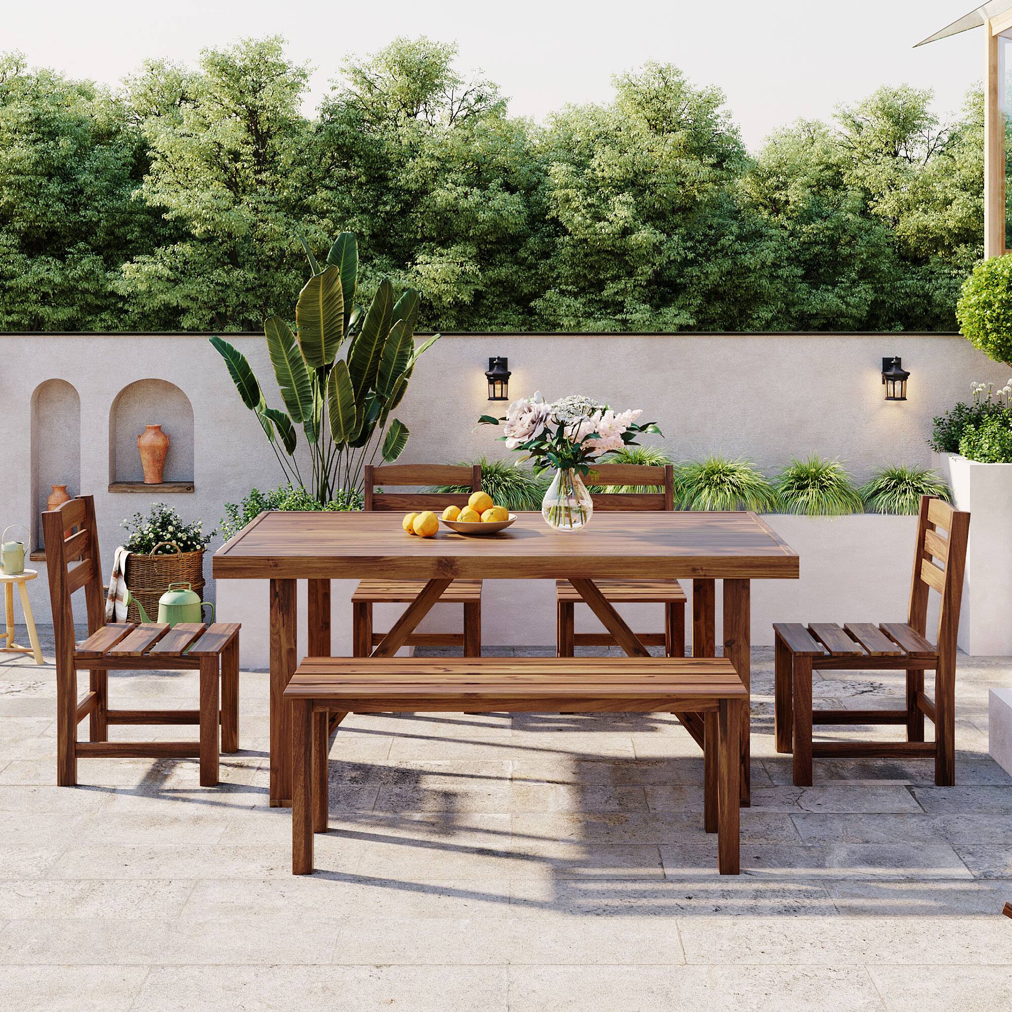 Angle. Mondawe - 5 Pieces Acacia Wood Outdoor Table and Chair Set - Brown.