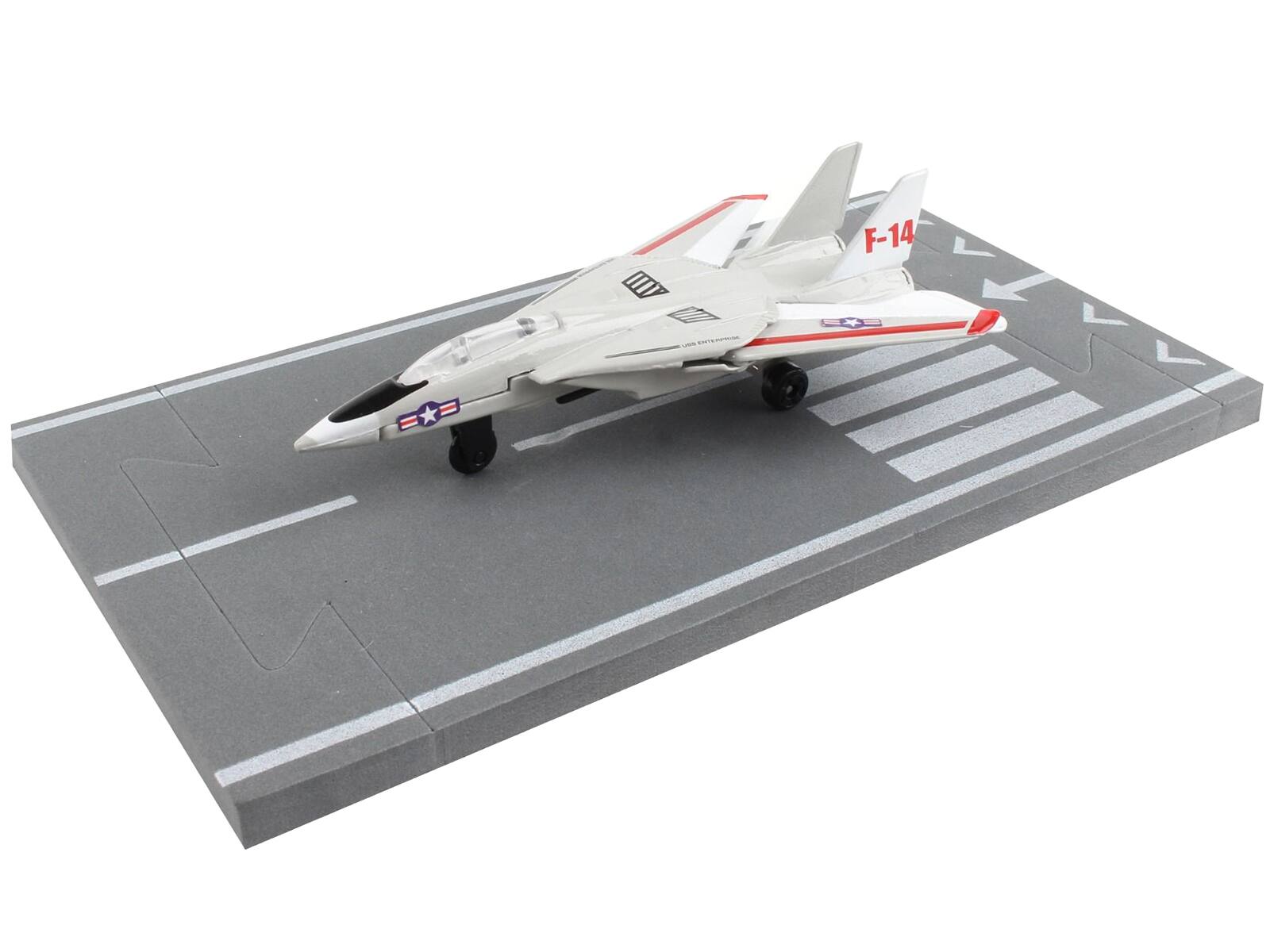Left. Runway24 - Grumman F-14 Tomcat Fighter Aircraft Gray with Red Stripes United States Navy Test Aircraft with Runway Section - Gray with Red.