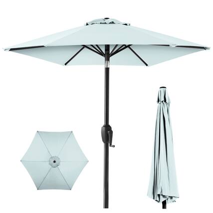 Front. Best Choice Products - Best Choice Products 7.5ft Heavy-Duty Outdoor Market Patio Umbrella w/ Push Button Tilt, Easy Crank - Baby Blue - Baby Blue.