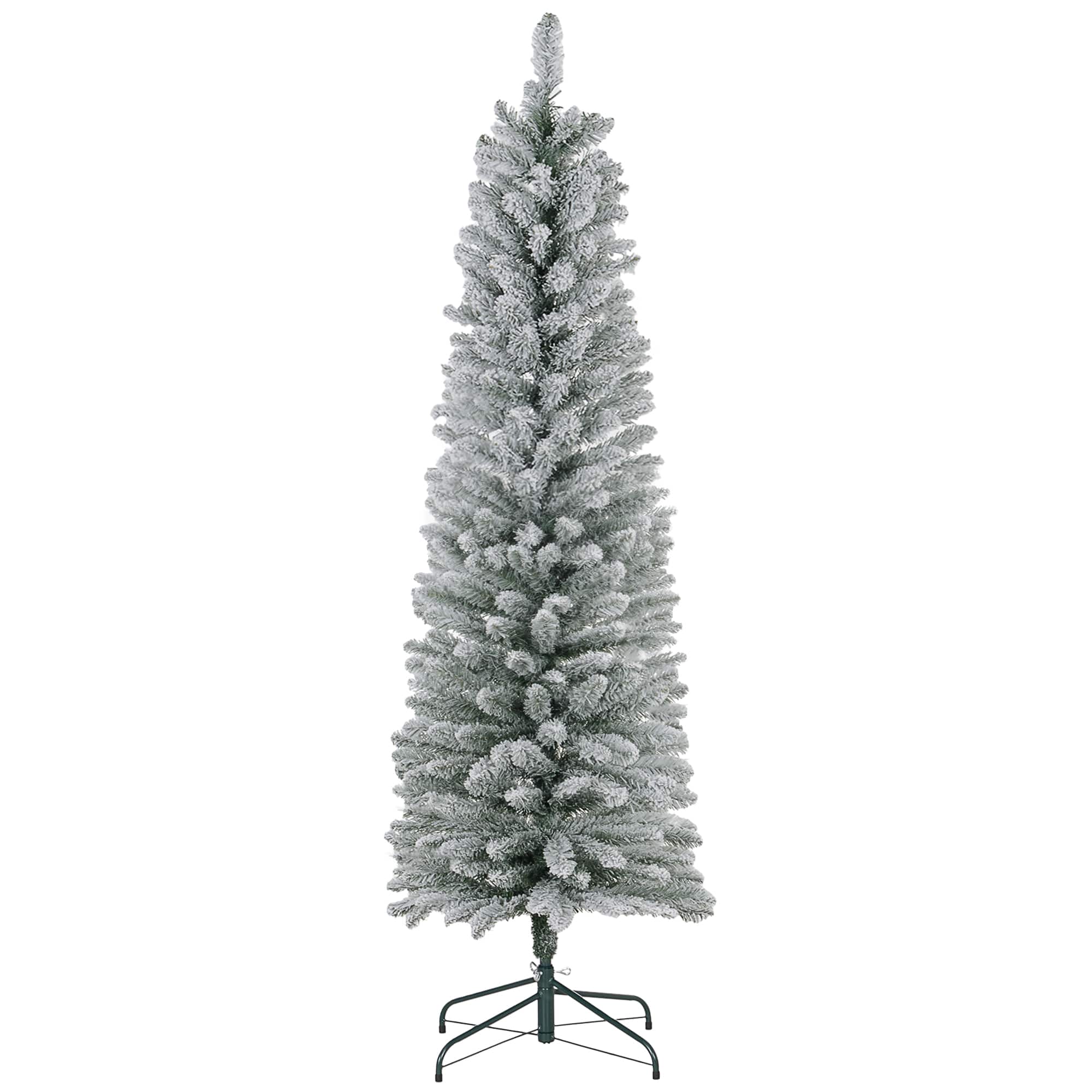 Homcom - Artificial Christmas Tree, Snow Flocked Branches, Metal Base - Green