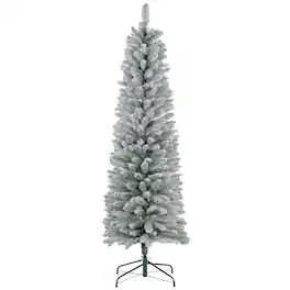 Homcom - Artificial Christmas Tree, Snow Flocked Branches, Metal Base - Green