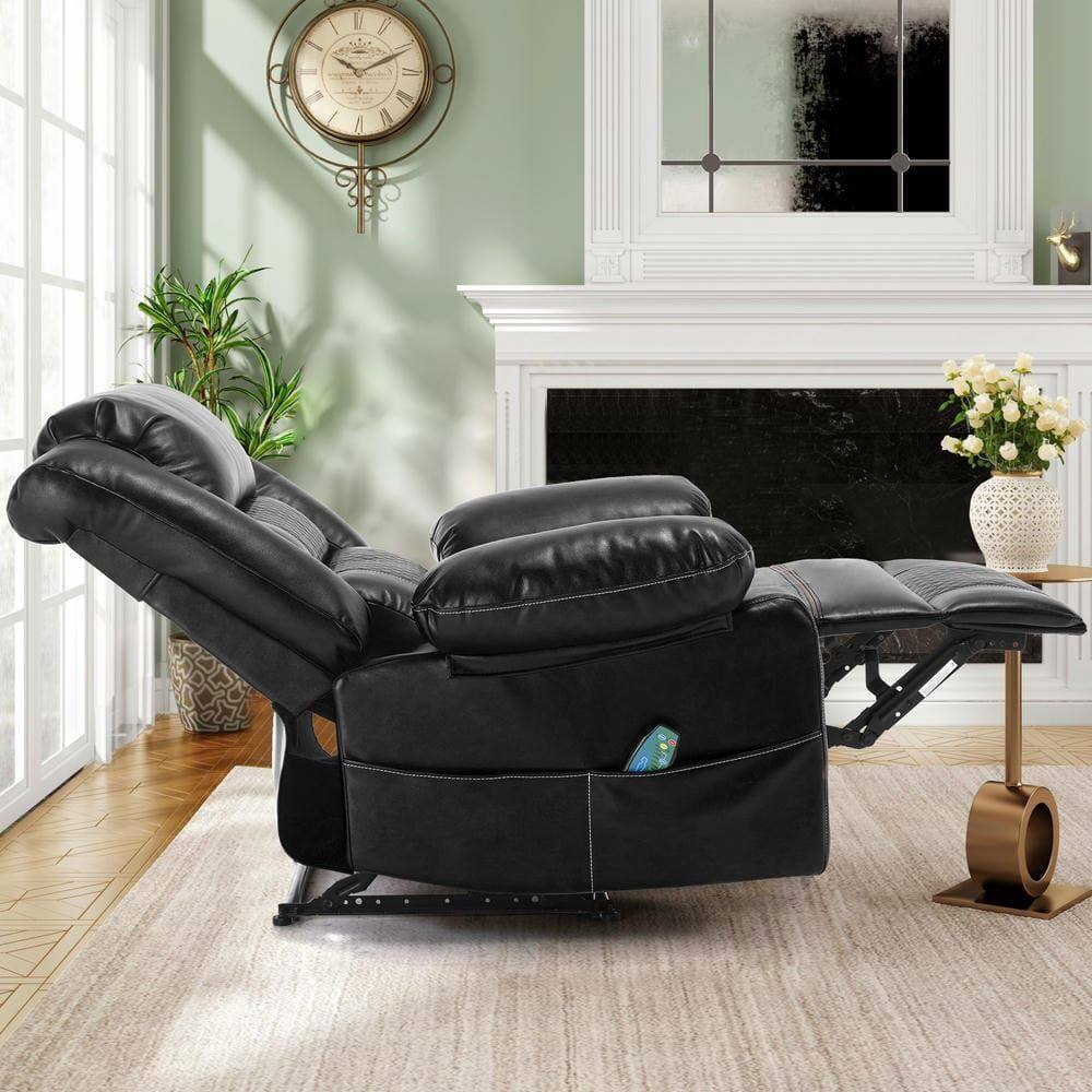 Alt View 1. Kadyn - Breathable Leather Massage Recliner Chair, 8-Point Vibration & Heat, 160° Recline, 330lb Capacity, Black - Black.