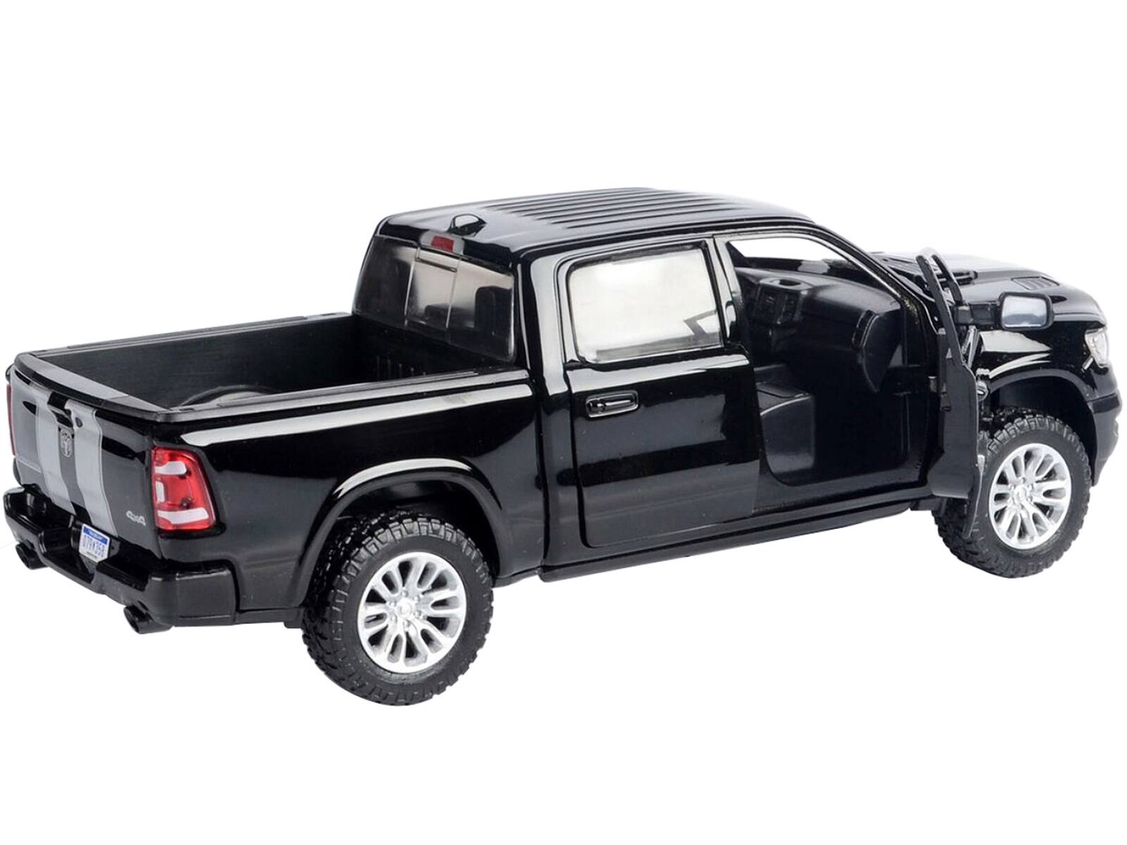 Alt View 1. Motormax - 2019 RAM 1500 Laramie Crew Cab Pickup Truck Black with Silver Stripes 1/24 Diecast Model Car by Motormax.