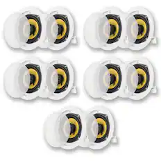 Front. Acoustic Audio by Goldwood - HD-5 in Ceiling Speakers Home Theater Surround Sound 5 Pair Pack - Paintable White.