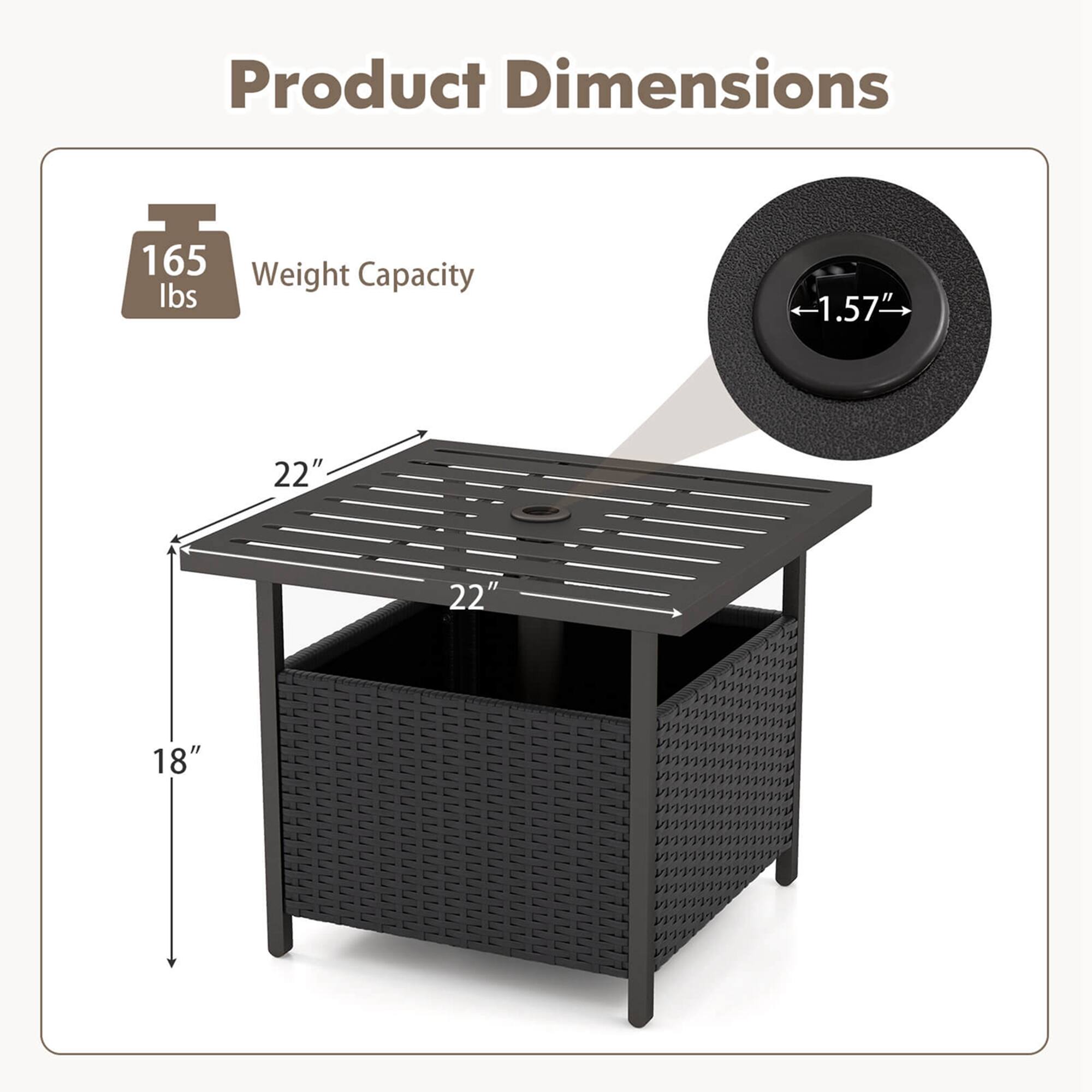 Product Dimensions: 165 lbs weight capacity, 22" x 22" x 18".