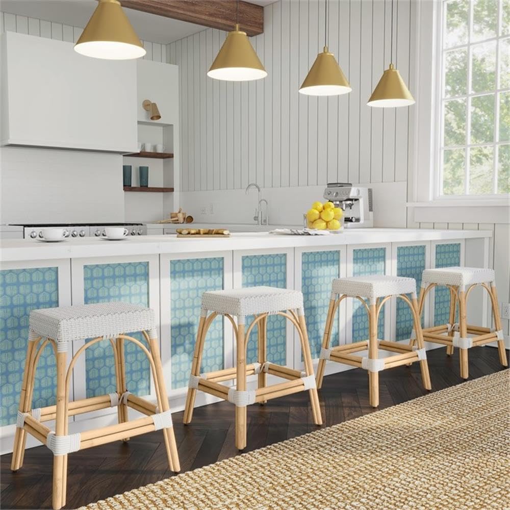 Angle. Butler Specialty - Robias Rectangular Rattan 24.5" Counter Stool - Glossy White.