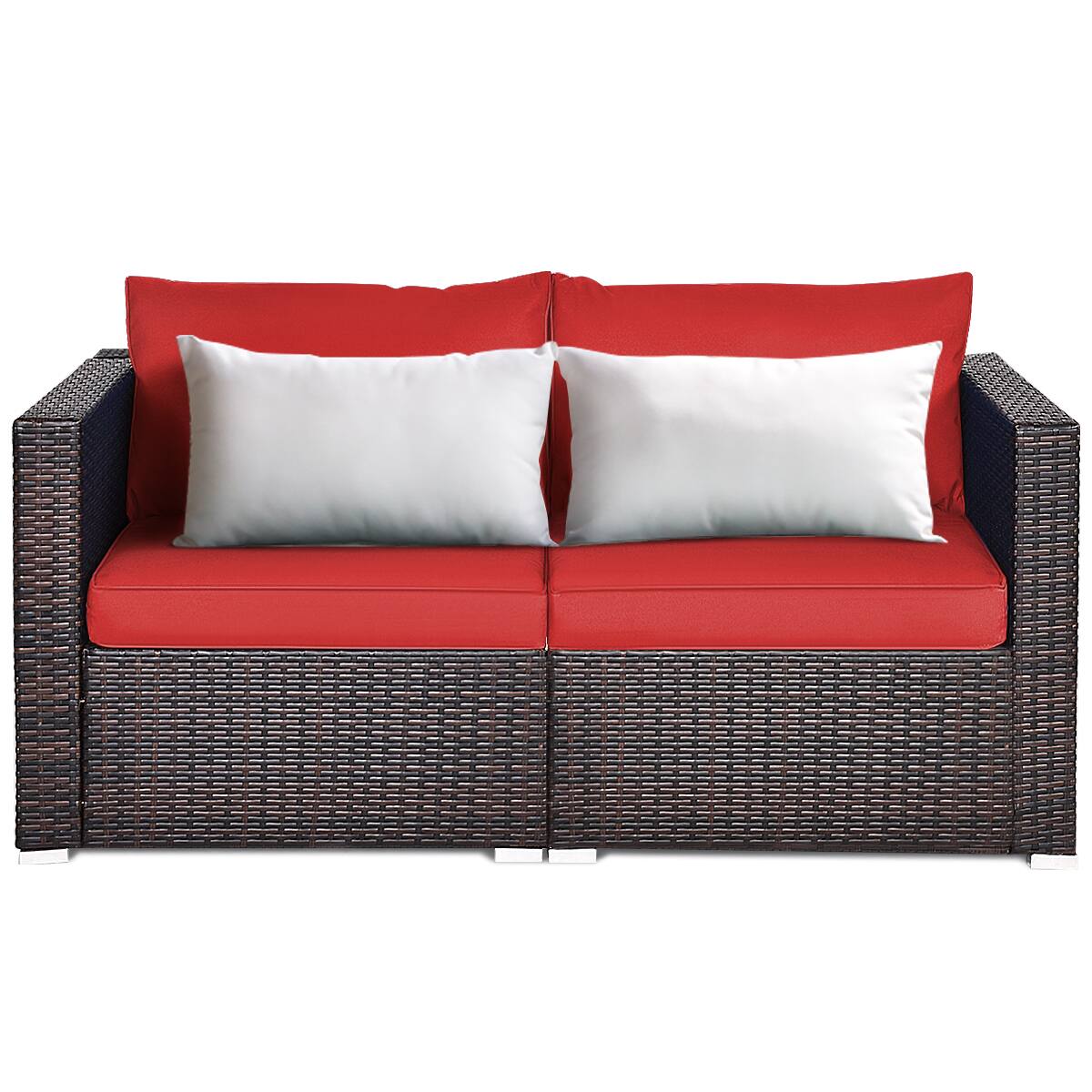 Alt View 5. Gymax - Gymax 4PCS Rattan Corner Sofa Set Patio Outdoor Furniture Set w/ Red Cushions - as pic.
