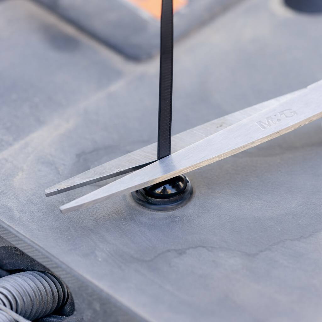 Alt View 3. Grizzly Supply - 4” Universal Rivet Tie UV Black Nylon 100/bag - Black.