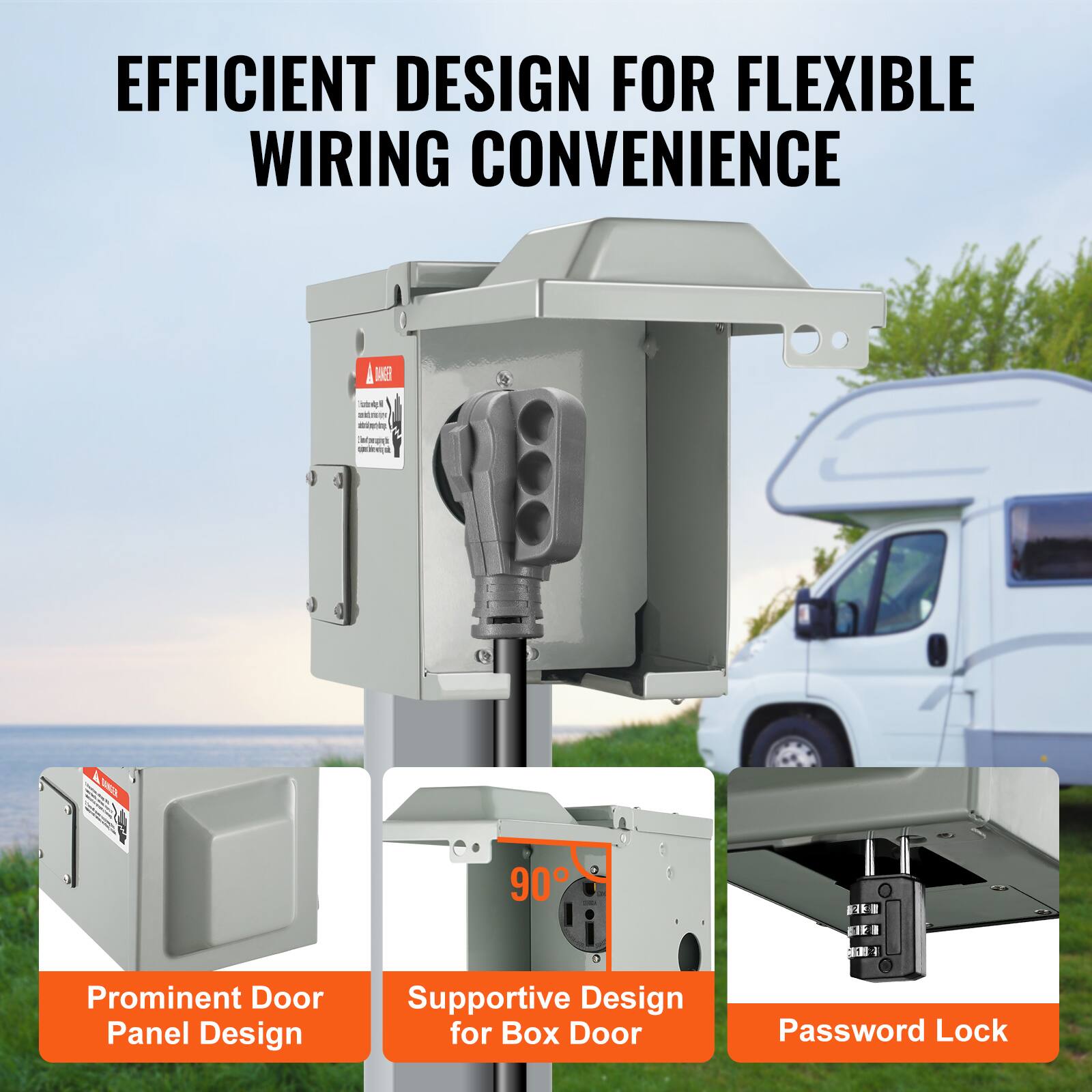 EFFICIENT DESIGN FOR FLEXIBLE WIRING CONVENIENCE

- Prominent Door Panel Design
- Supportive Design for Box Door
- Password Lock