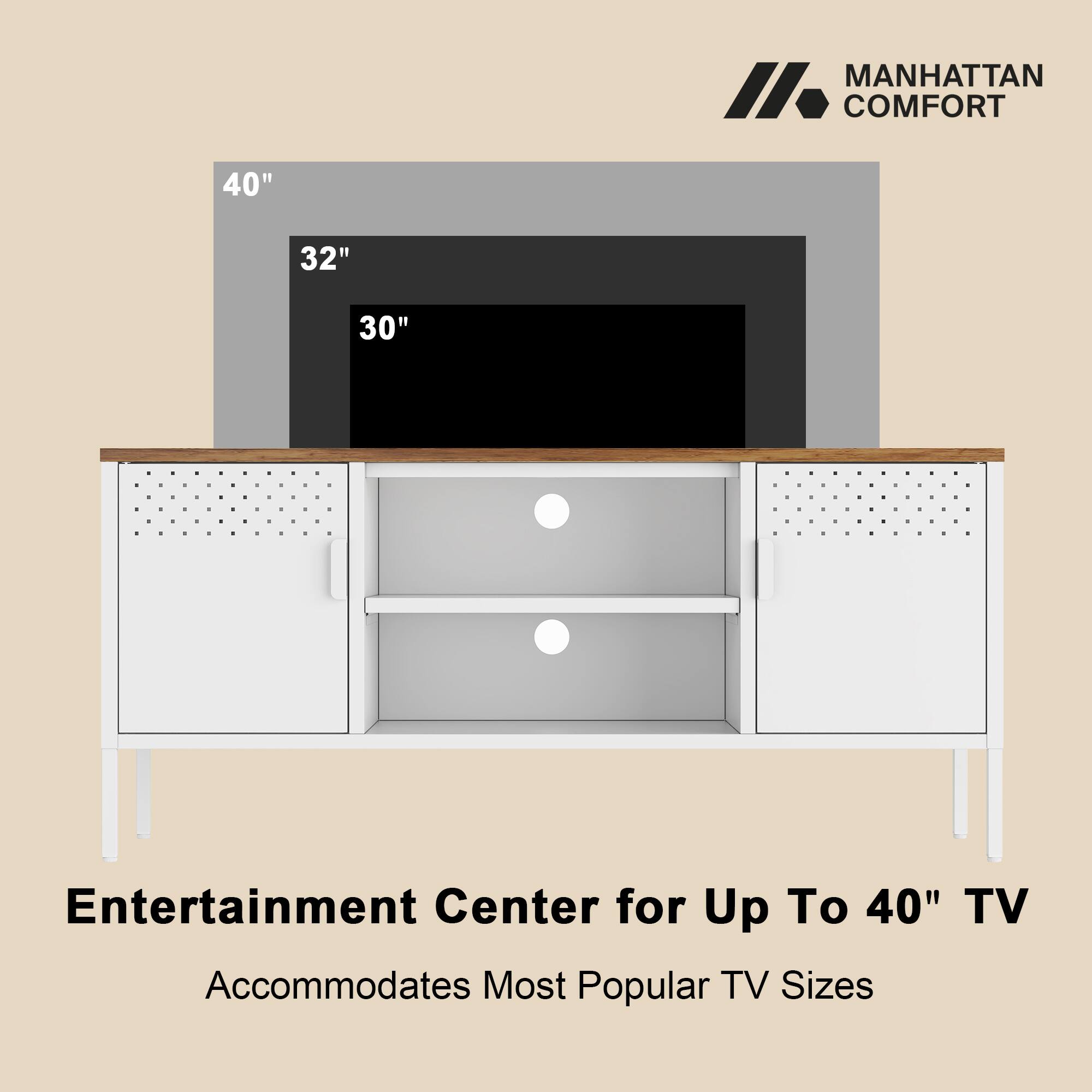 MANHATTAN COMFORT 40" 32" 30" Entertainment Center for Up To 40" TV Accommodates Most Popular TV Sizes