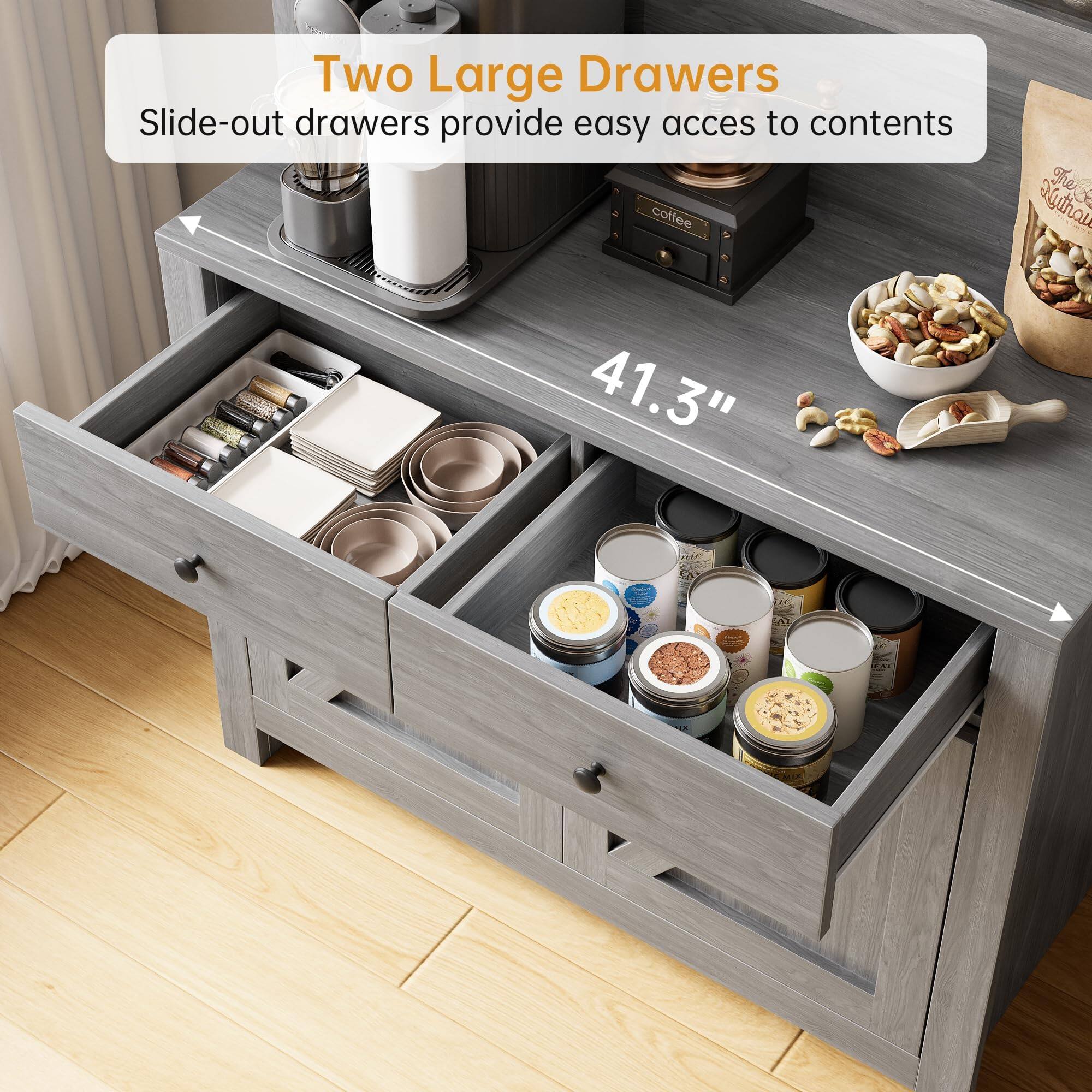 Two Large Drawers  
Slide-out drawers provide easy access to contents  

41.3"
