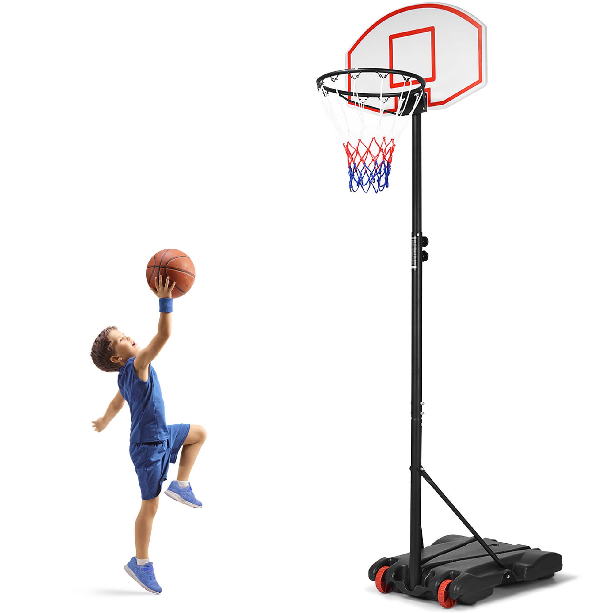 Front. Costway - Costway Adjustable Basketball Hoop System Stand Kid Indoor Outdoor Net Goal W/ Wheels - Black.