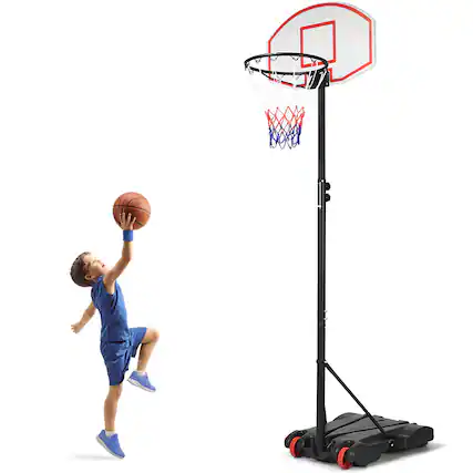 Front. Costway - Costway Adjustable Basketball Hoop System Stand Kid Indoor Outdoor Net Goal W/ Wheels - Black.
