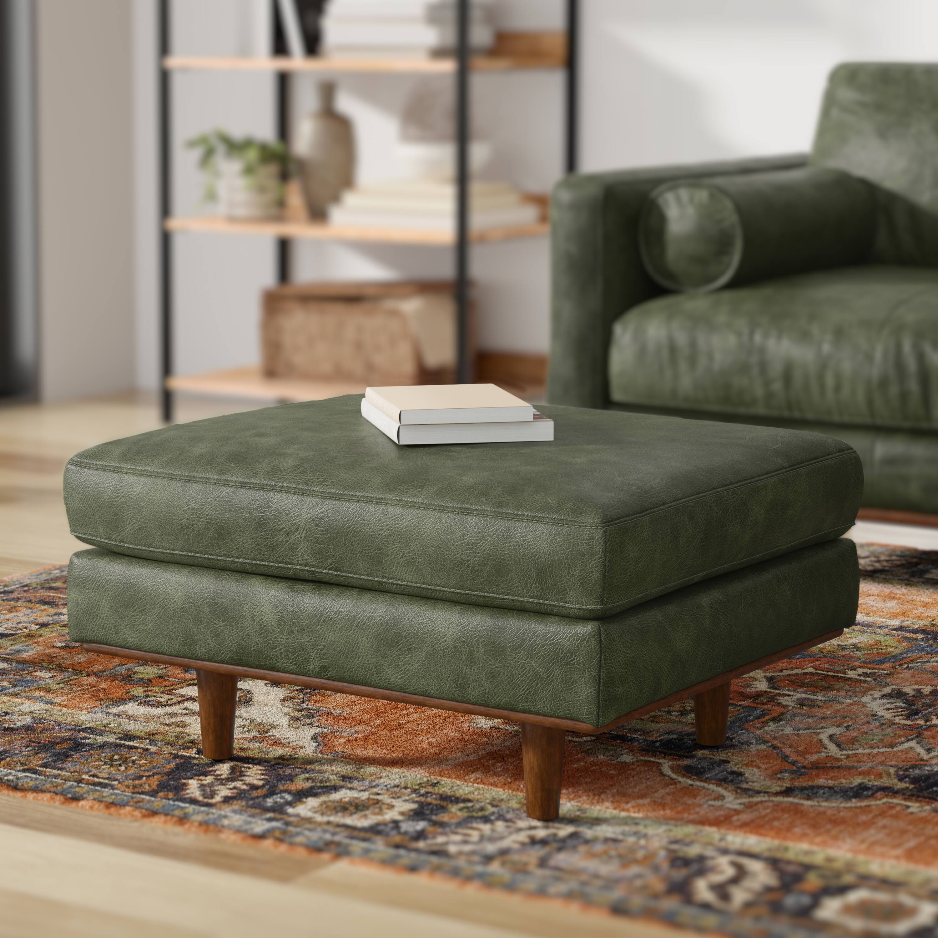 Angle. Simpli Home - Morrison 33 inch Wide Mid-Century Modern Table Ottoman in Moss Green Genuine Leather - Moss Green.