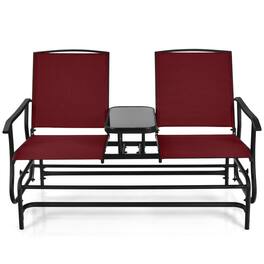 Mondawe - 2-Person Rocking Loveseat w/ Center Tempered Glass Table, Double Outdoor Glider Bench with Mesh Fabric - Red