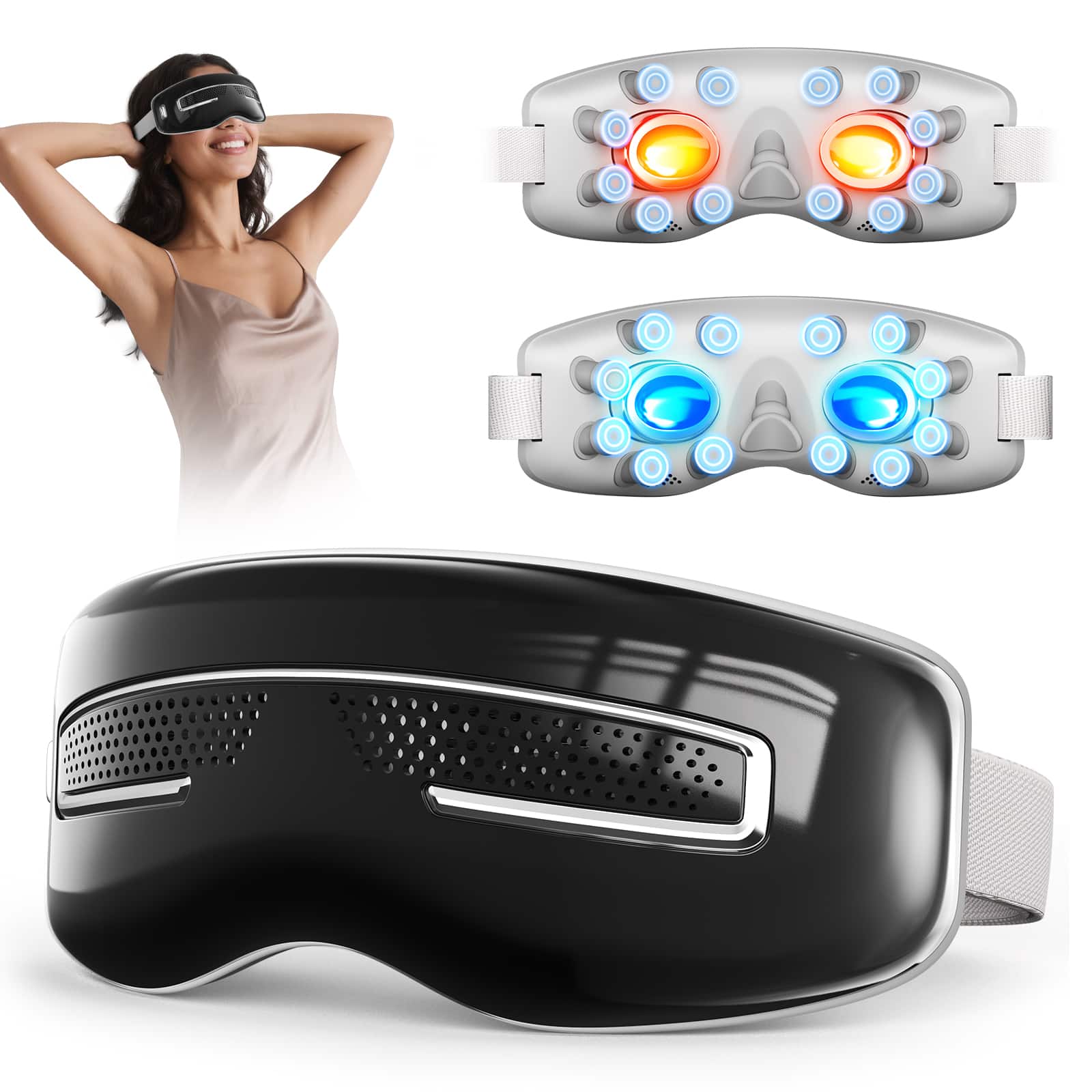 Morfone - Dual-Temperature Eye Massager with nose pad and silicone massage heads four massage modes and Bluetooth music playback