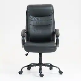PexFix - High-Back Ergonomic Executive Office Chair with Leather, Lumbar Support for Desk Work - Black