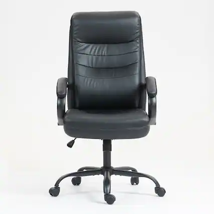 Front. PexFix - High-Back Ergonomic Executive Office Chair with Leather, Lumbar Support for Desk Work - Black.