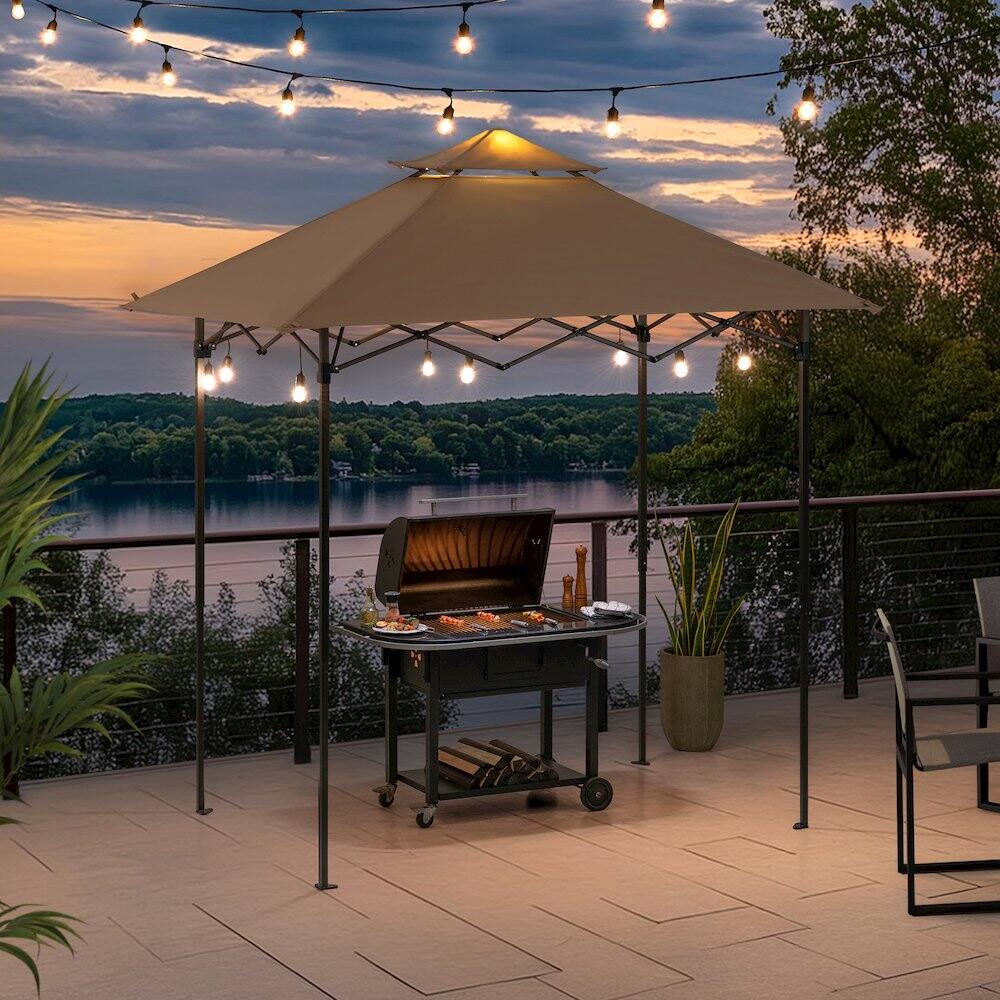 Alt View 3. SUNJOY - 8x5 ftPop up Grill Gazebo with Magnetic LED Light and Carrying Bag, Brown.