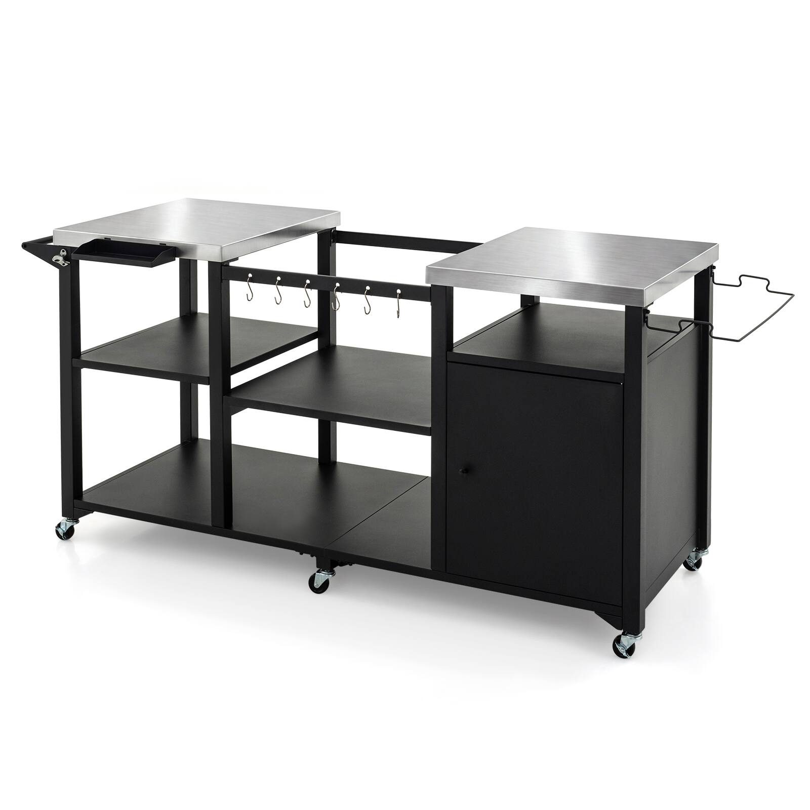 Costway Outdoor Grill Cart with Cabinet Stainless Steel Tabletop Hooks ...