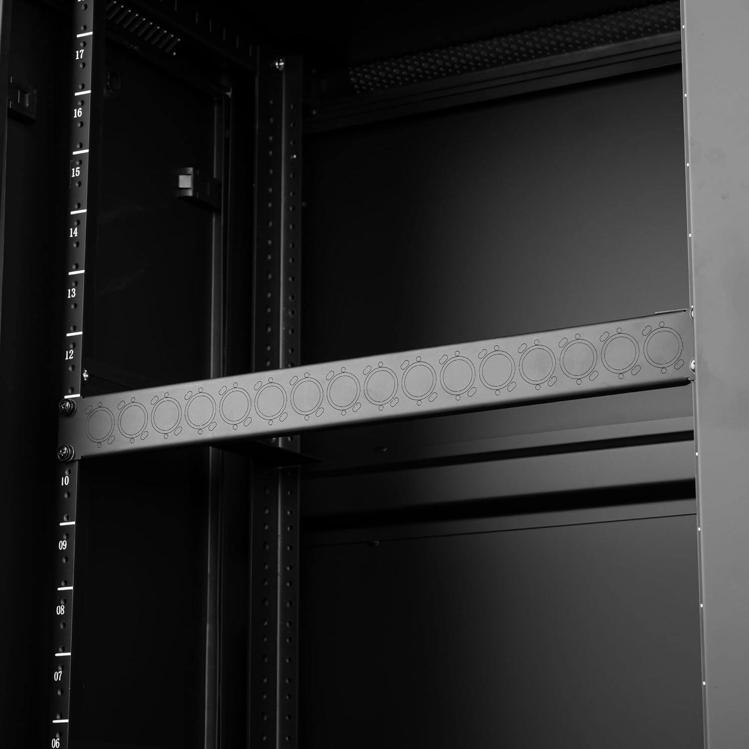 Back. Gator - 1U Universal Rack Panel with 16 Knockouts, 16-Gauge Cold-Rolled Steel Construction.