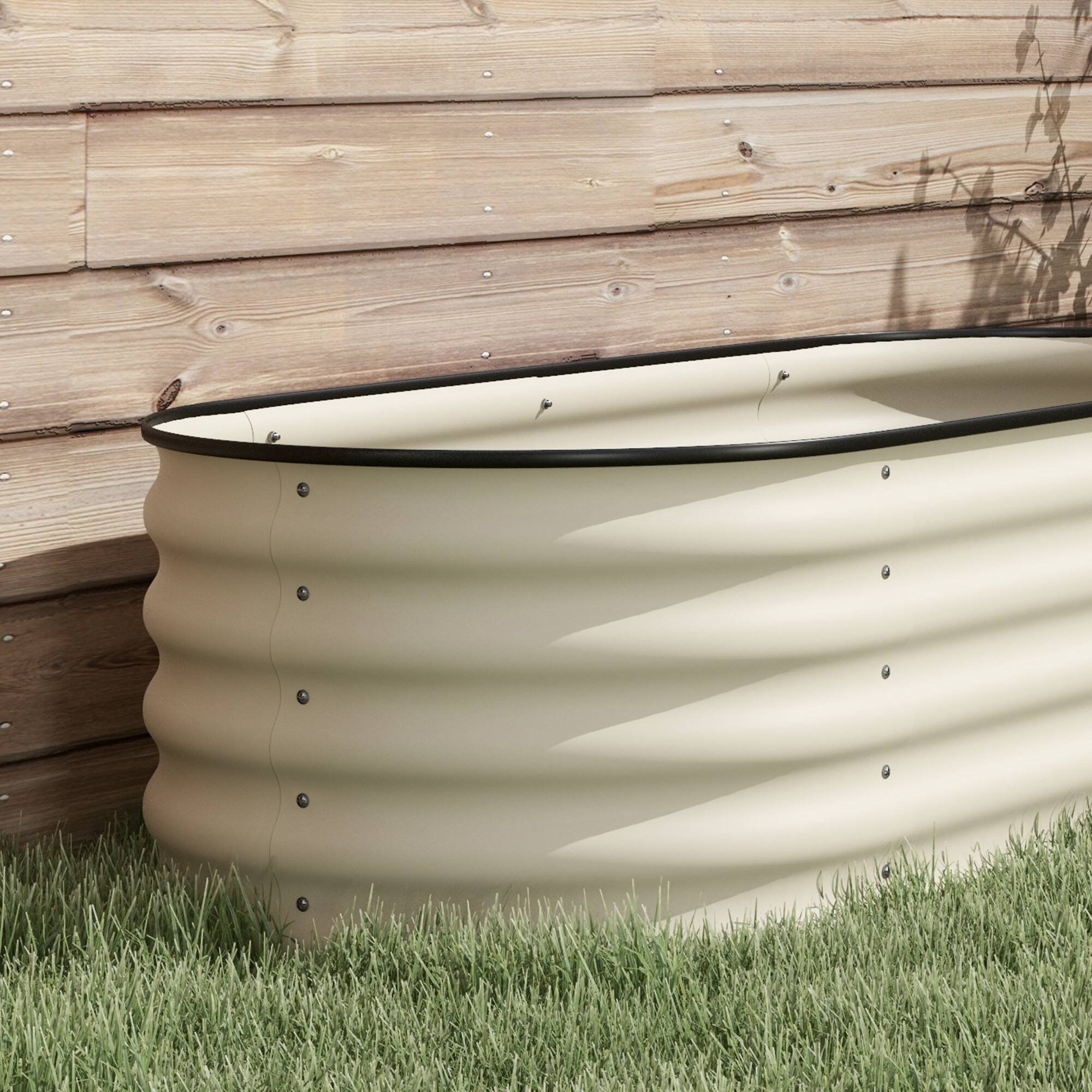 Alt View 7. Outsunny - 8' x 2' x 1.4' Galvanized Raised Garden Bed Kit, Outdoor Metal Elevated Planter Box with Safety Edging - Cream White.