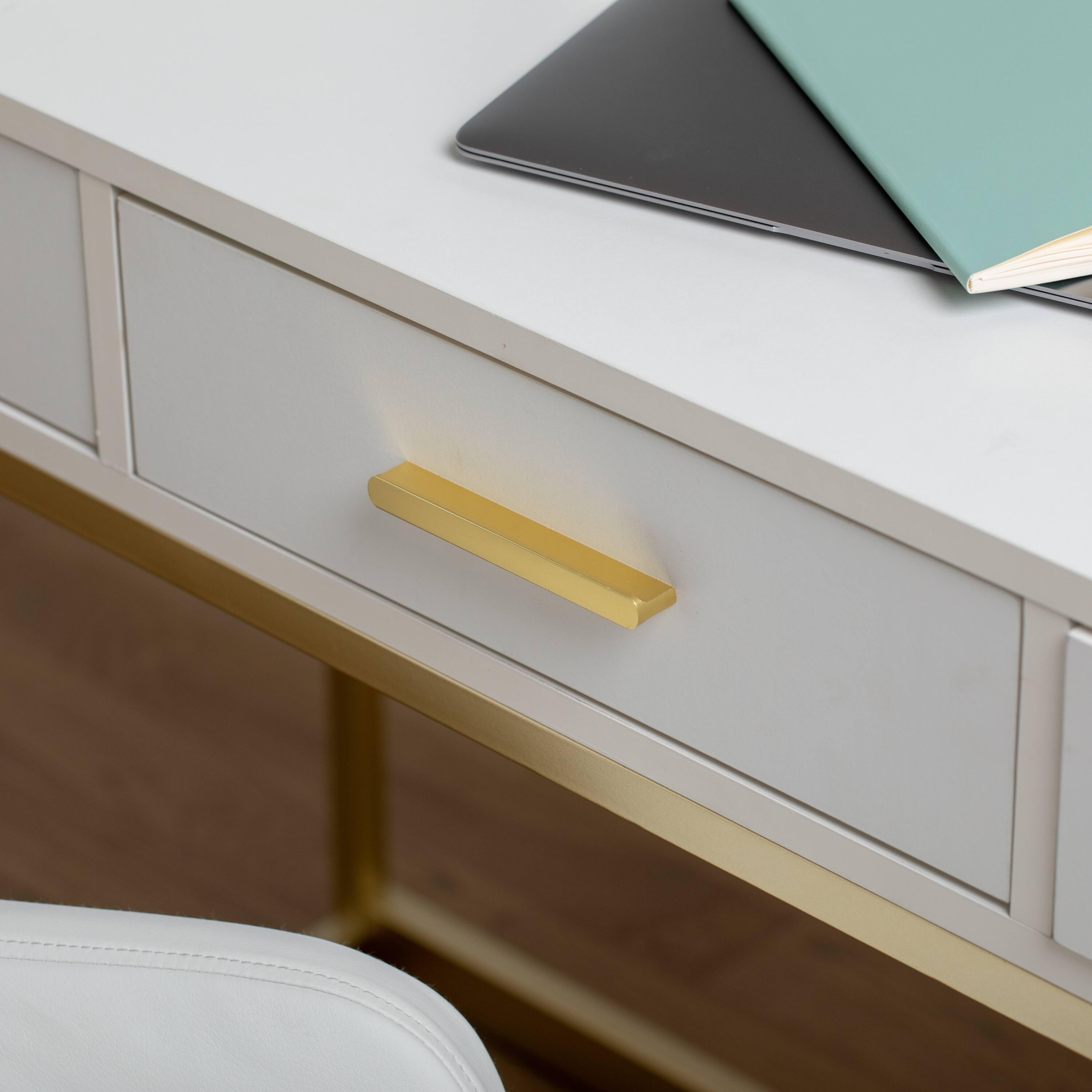 Alt View 14. Martha Stewart - Ollie White 3 Drawer Home Office Desk - White Top/Polished Brass Frame.