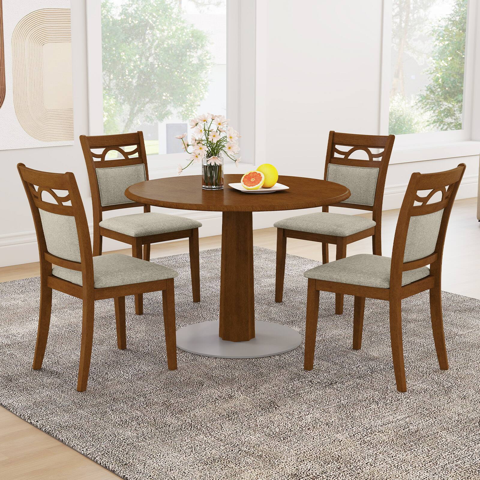 Alt View 3. Gymax - Gymax Dining Chairs Set of 4 w/Rubber Wood Frame Padded Seat & Backrest for Kitchen - Brown.