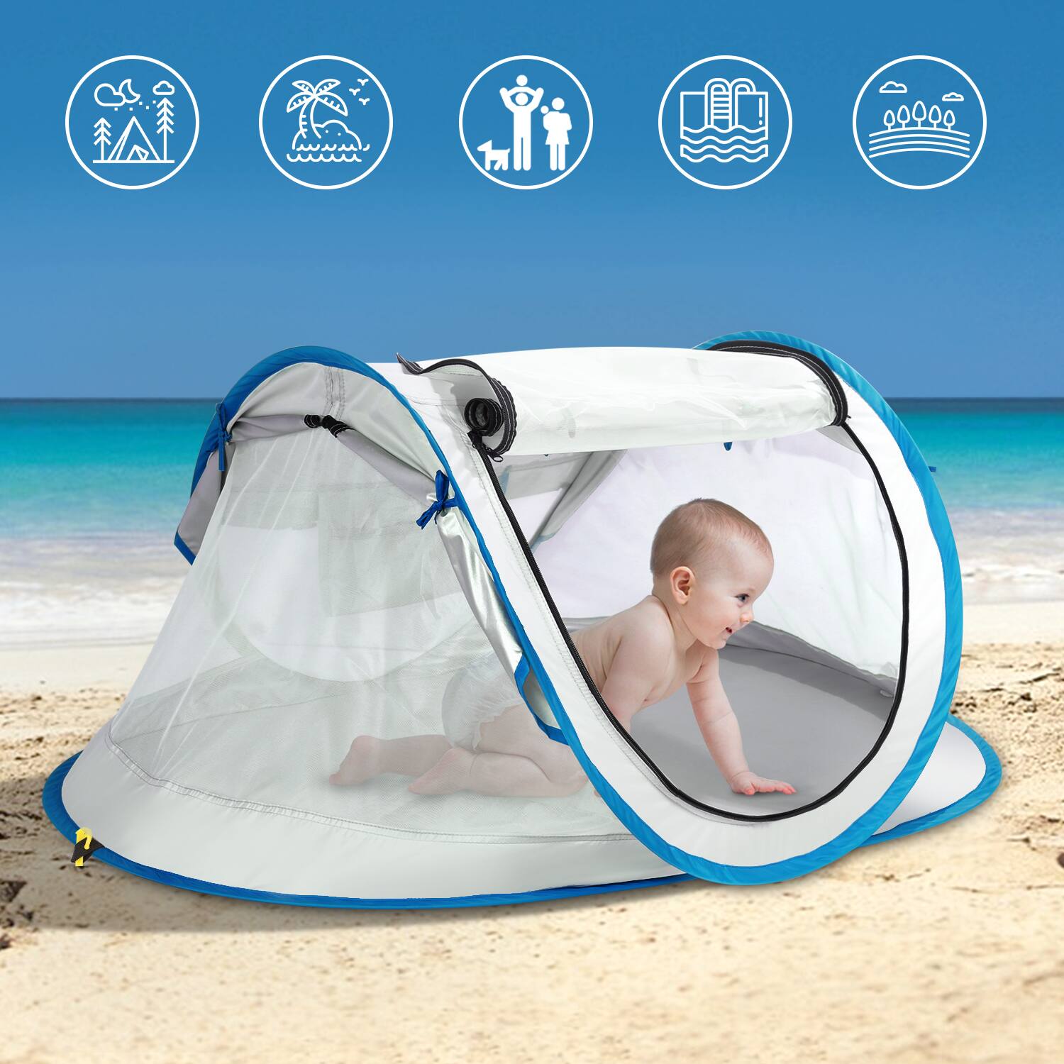 Alt View 2. Fitnate - Baby Tent for Beach UPF 50+ & UV Protection - Grey.
