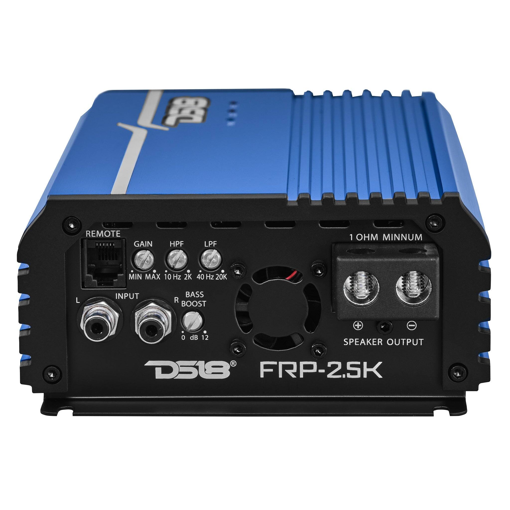 890  
REMOTE  
GAIN  
HPF  
LPF  
1 OHM MINIMUM  
MIN MAX 10 Hz 2K 40 Hz 20K  
L  
INPUT  
BASS R BOOST  
0 dB 12  
SPEAKER OUTPUT  
D518 FRP-2.5K