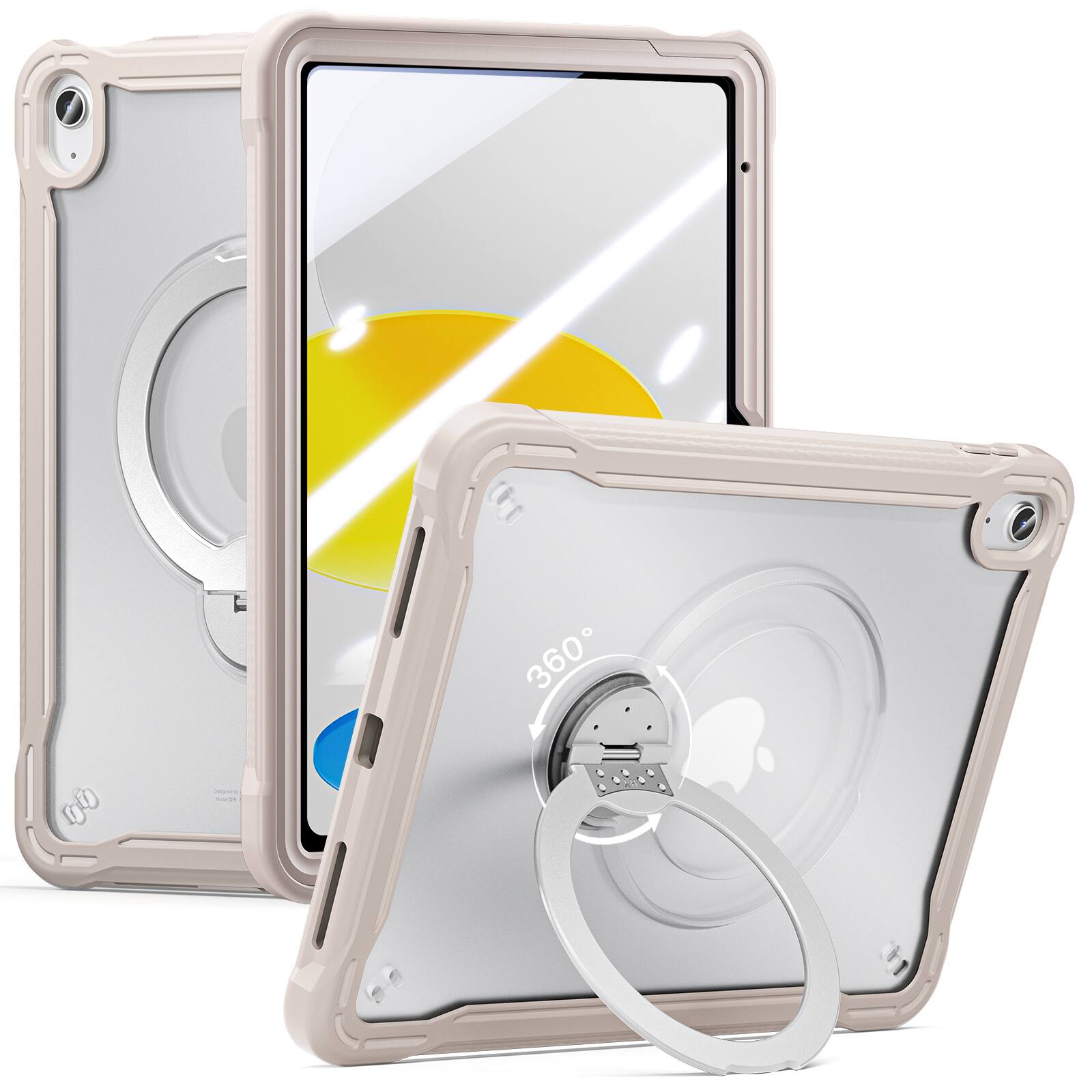 Angle. Dteck - Rugged Case For Apple iPad (A16) 11" 2025/iPad 10th ,Built-in Screen Protector, Shockproof 360° Rotating Hand Grip Cover - Khaki.