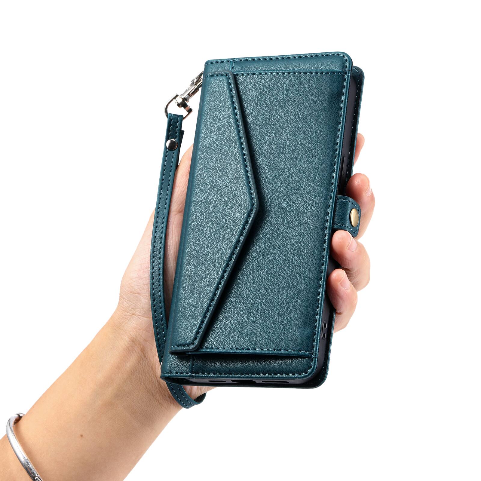 Alt View 3. Dteck - Foilo Wallet Case for Apple iPhone Air,Shockproof Card Holder PU Leather Magnetic Snap Phone Cover with Lanyard - Green.