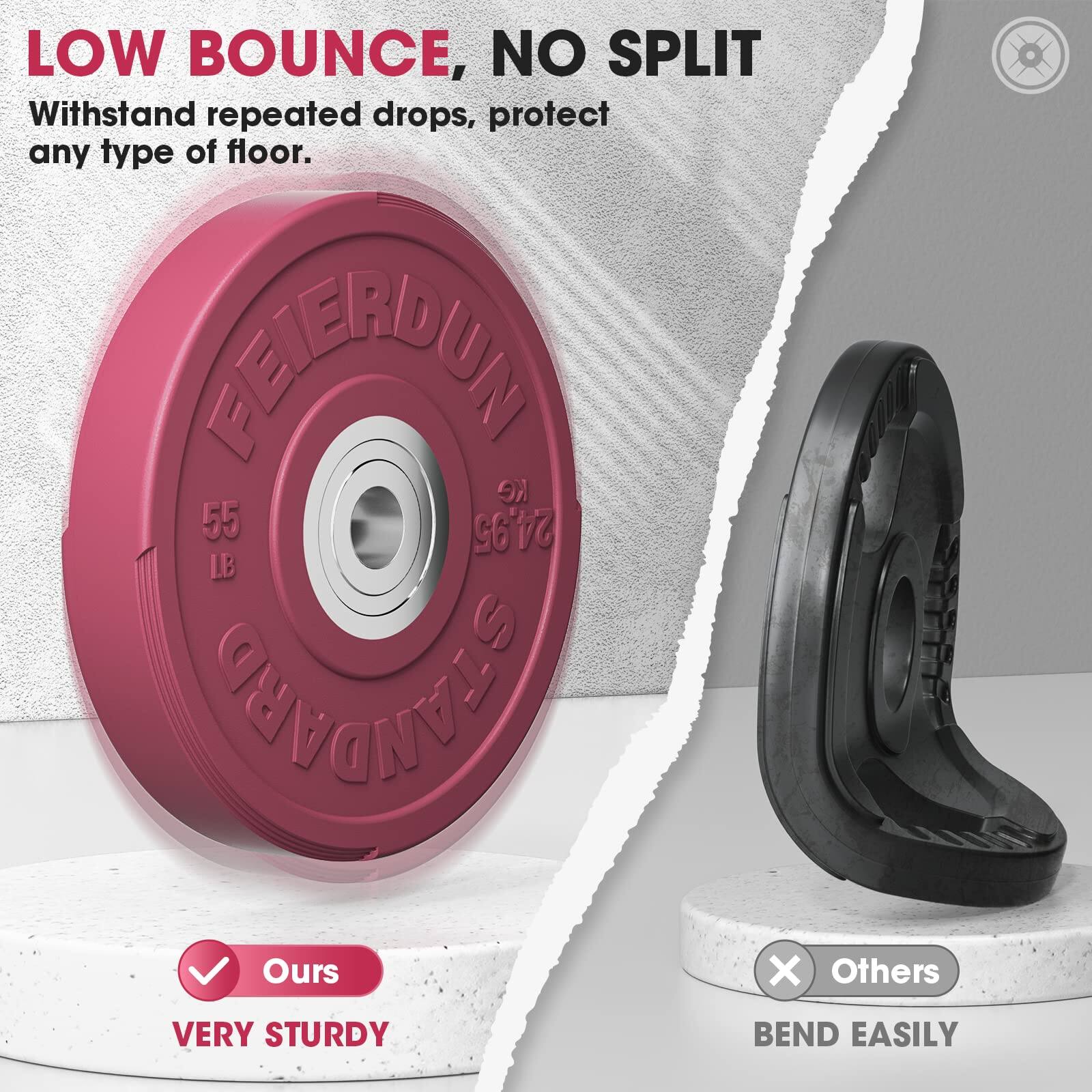 LOW BOUNCE, NO SPLIT  
Withstand repeated drops, protect any type of floor.  

Ours  
VERY STURDY  

Others  
BEND EASILY