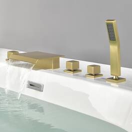 Boyel Living - Waterfall Bath Tub Faucet with Handheld Shower SUS304 Hot Cold Control 5 Hole Installation High Flow Rate - Brushed Gold