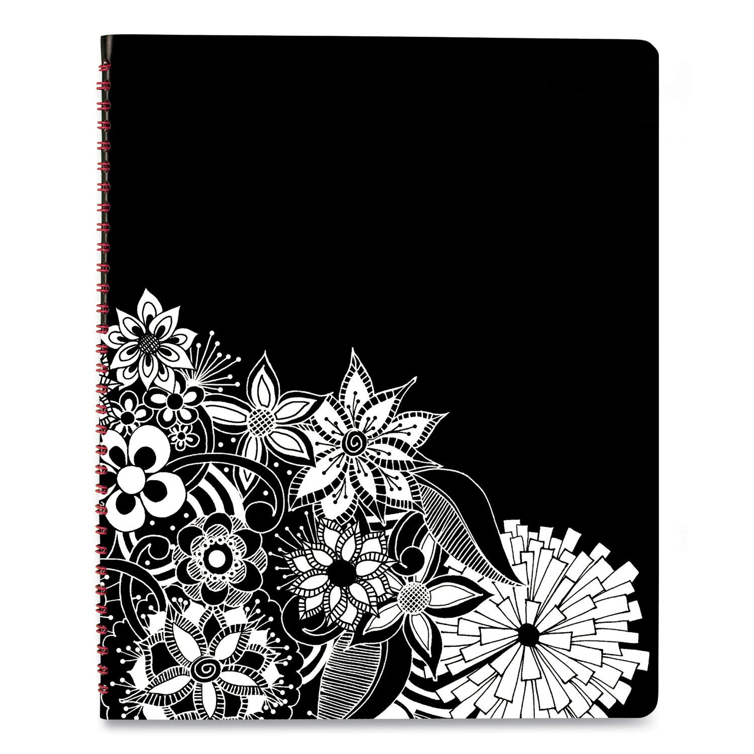 Back. Cambridge - Floradoodle Weekly Monthly Professional Planner Floral Artwork 11 x 8.5 Black White Cover 12 Month Jan Dec 2026.