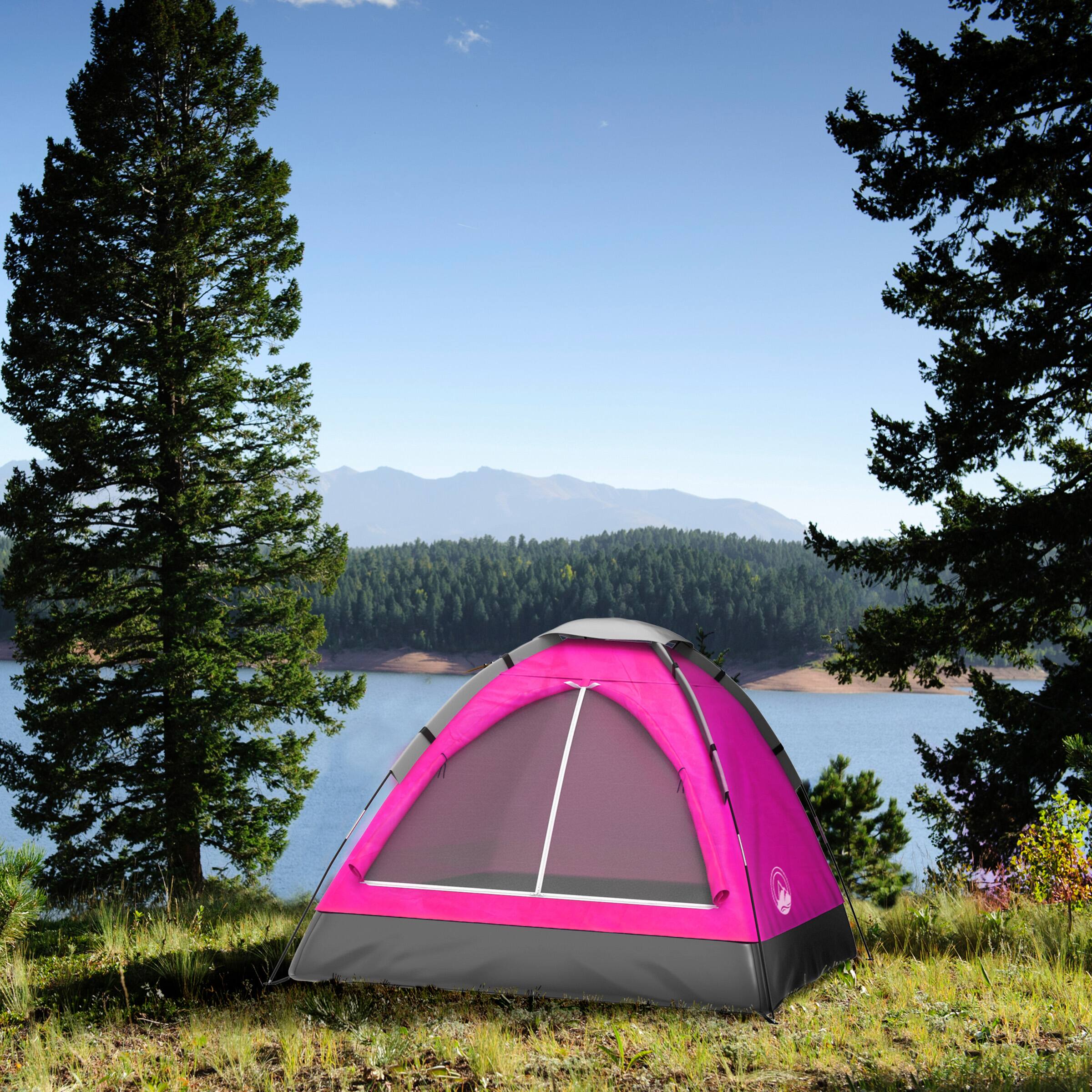 Angle. Wakeman - 2 Person Camping Tent - Pink and Gray.