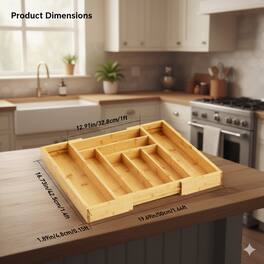 Perlesmith - Wooden Silverware Organizer for Kitchen Utensils,Adjustable Expandable Bamboo Cutlery Drawer Tray - Natural