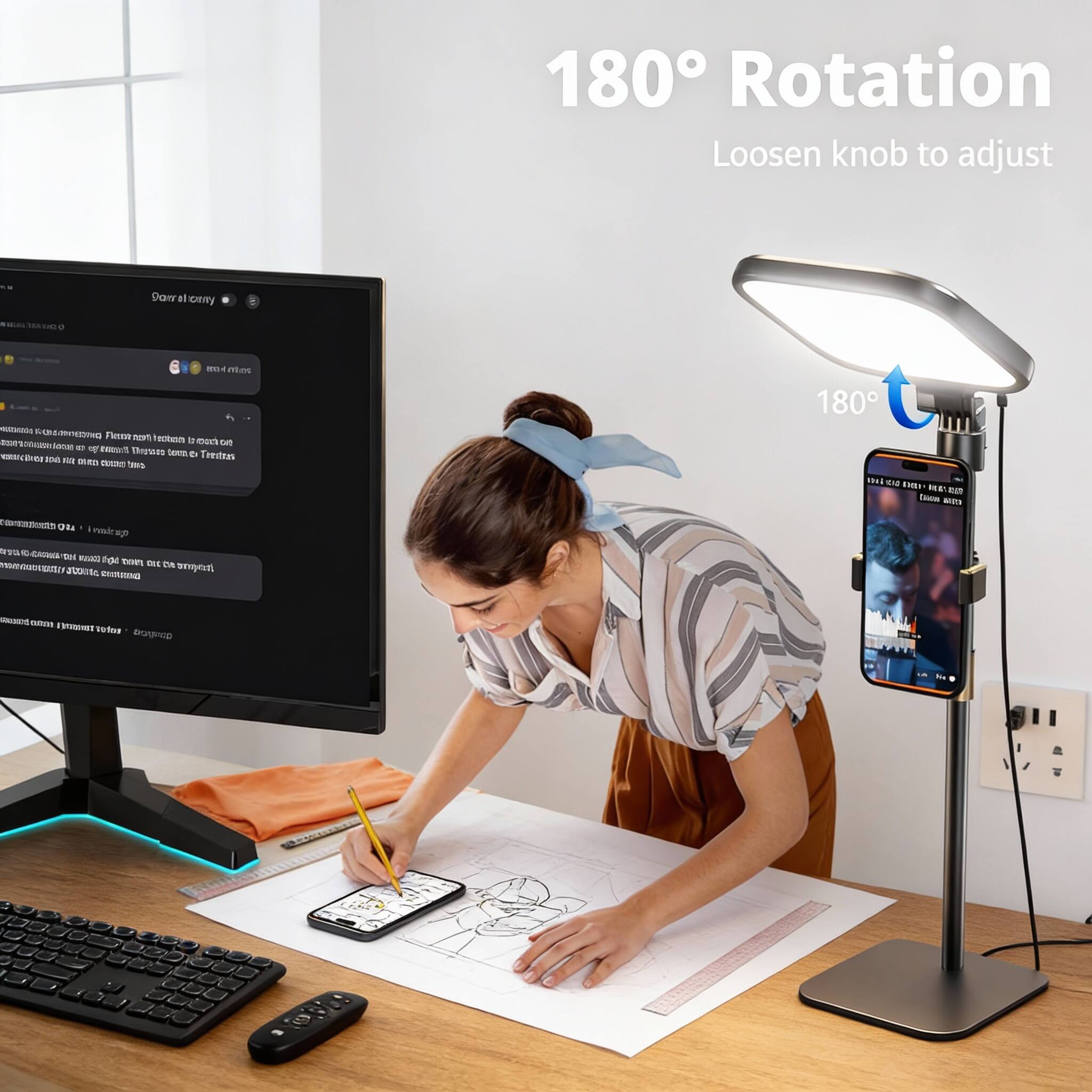 180° Rotation  
Loosen knob to adjust