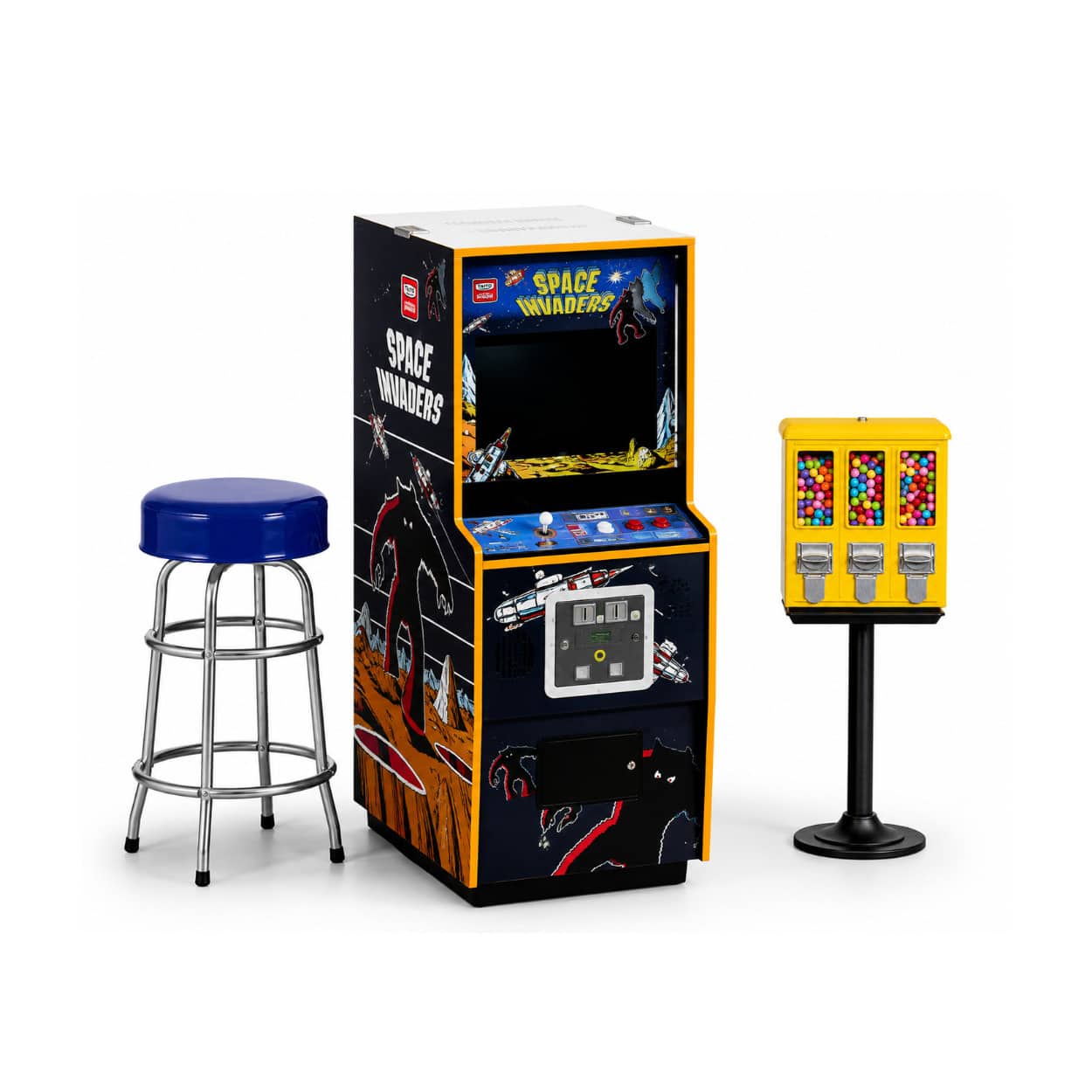 Space Invaders Mini Arcade with Bar Stool and Gumball Machine - Chrome [Digital]