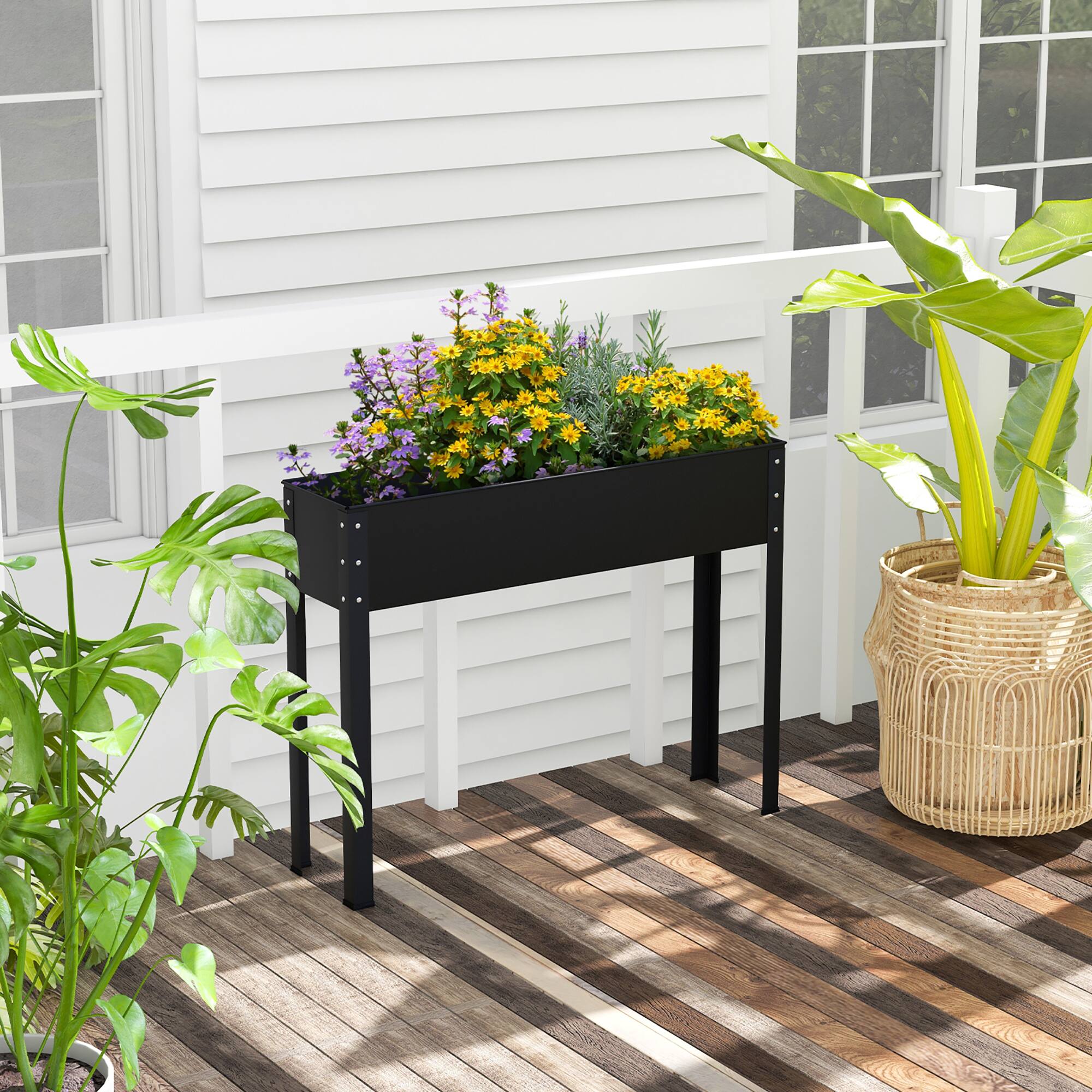 Alt View 4. Costway - 40'' Raised Garden Bed with Legs Metal Elevated Planter Box Drainage Hole Backyard - Black.