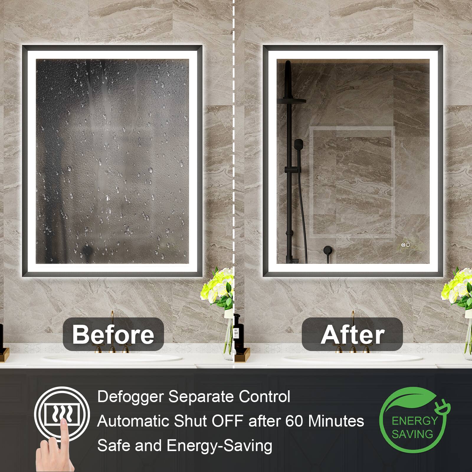 Before After Defogger Separate Control Automatic Shut OFF after 60 Minutes ENERGY SAVING Safe and Energy-Saving
