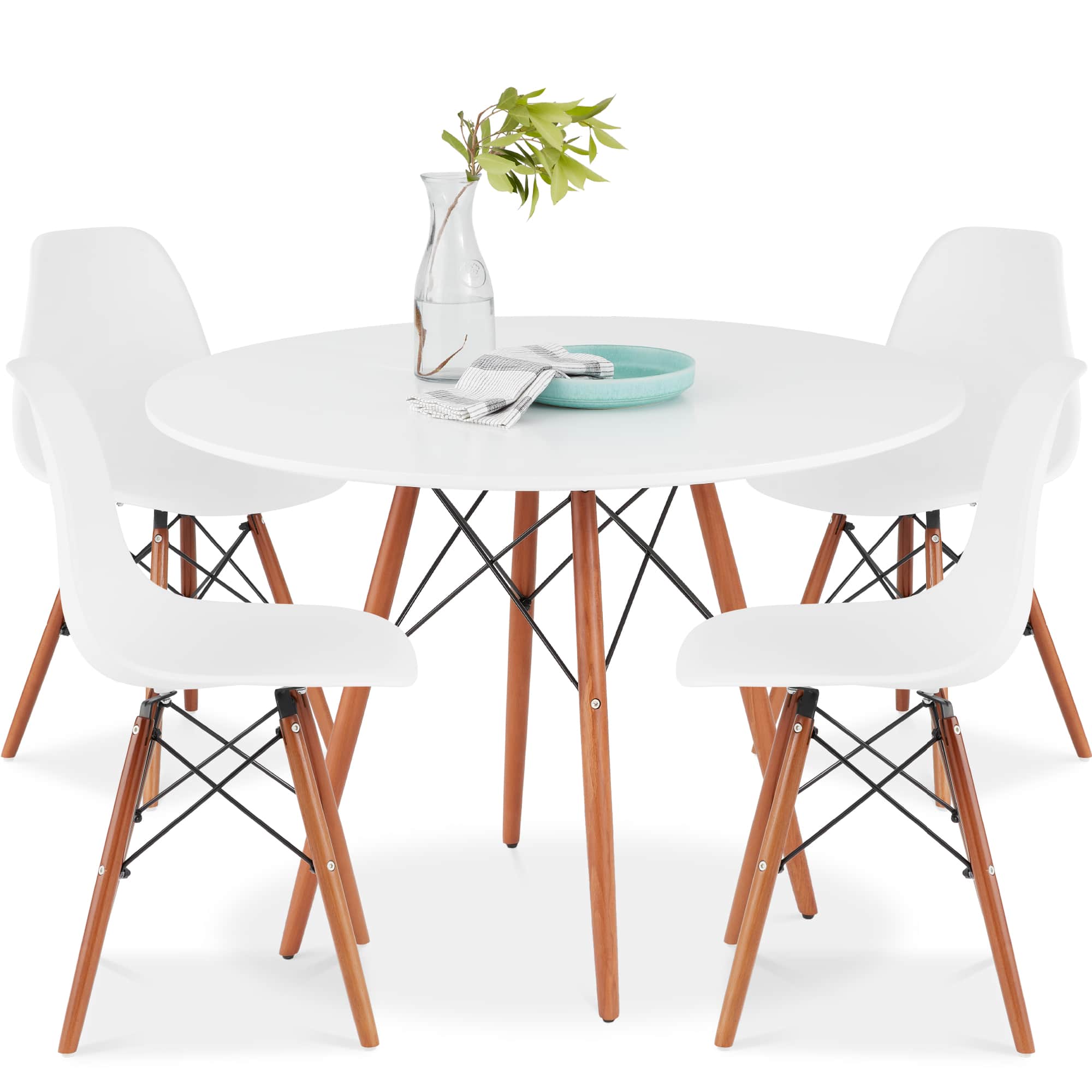 Front. Best Choice Products - Best Choice Products 5-Piece Compact Mid-Century Modern Dining Set w/ 4 Chairs, Wooden Legs - White/Walnut - White/Walnut.