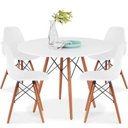 Best Choice Products - 5-Piece Compact Mid-Century Modern Dining Set w/ 4 Chairs, Wooden Legs - White/Walnut